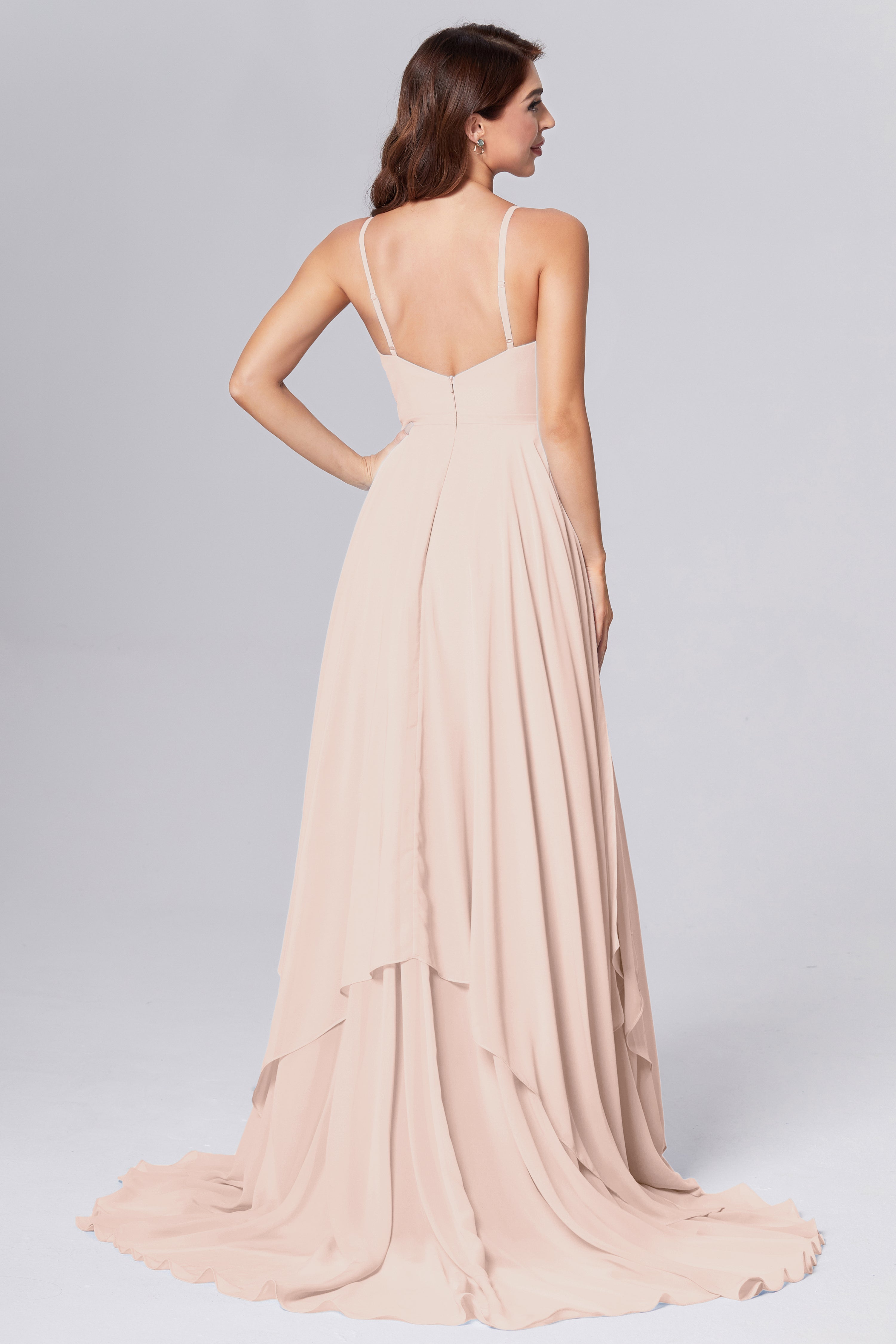 Pleating Chiffon Prom Dresses with Trailing