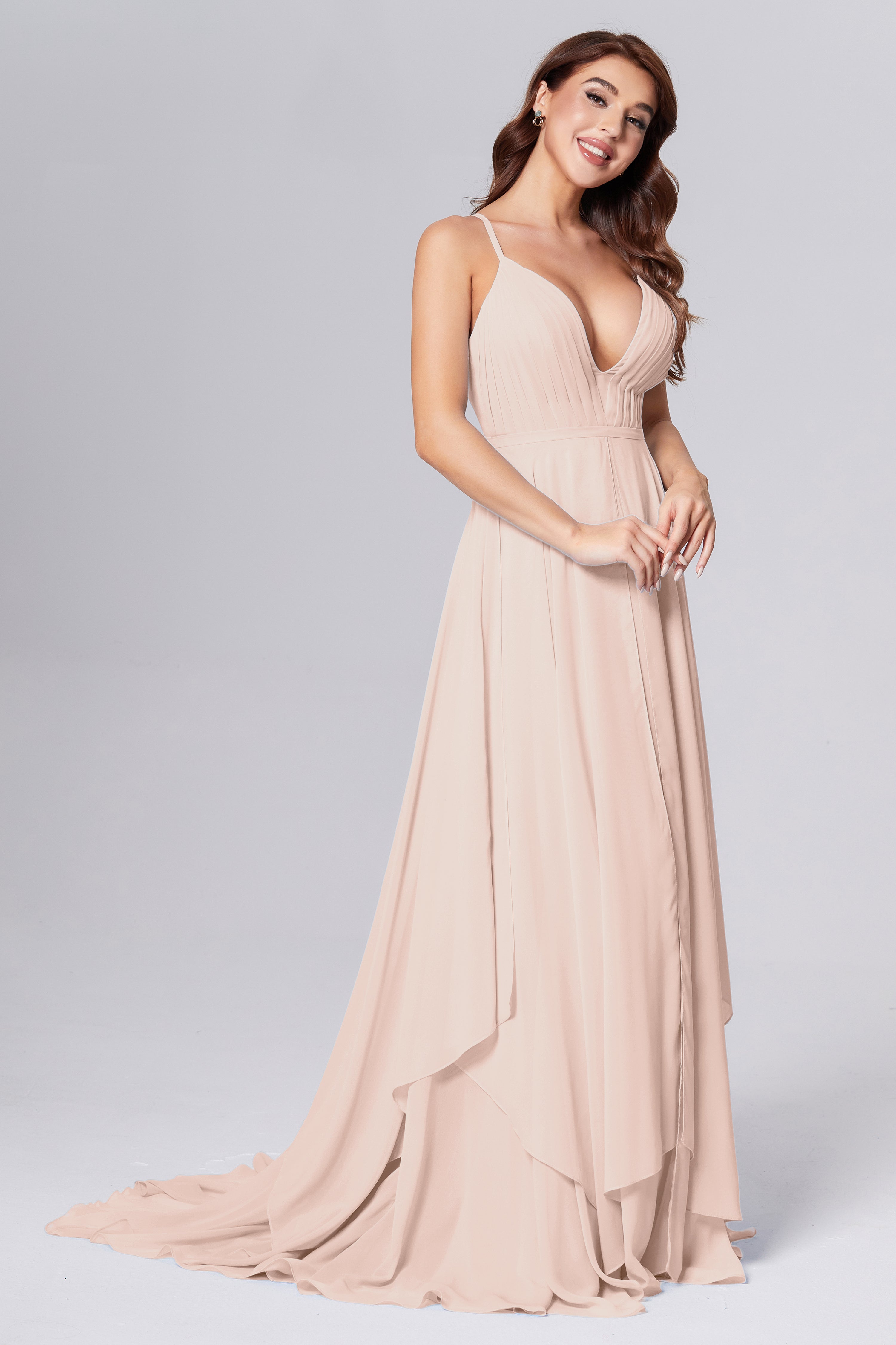 Pleating Chiffon Prom Dresses with Trailing