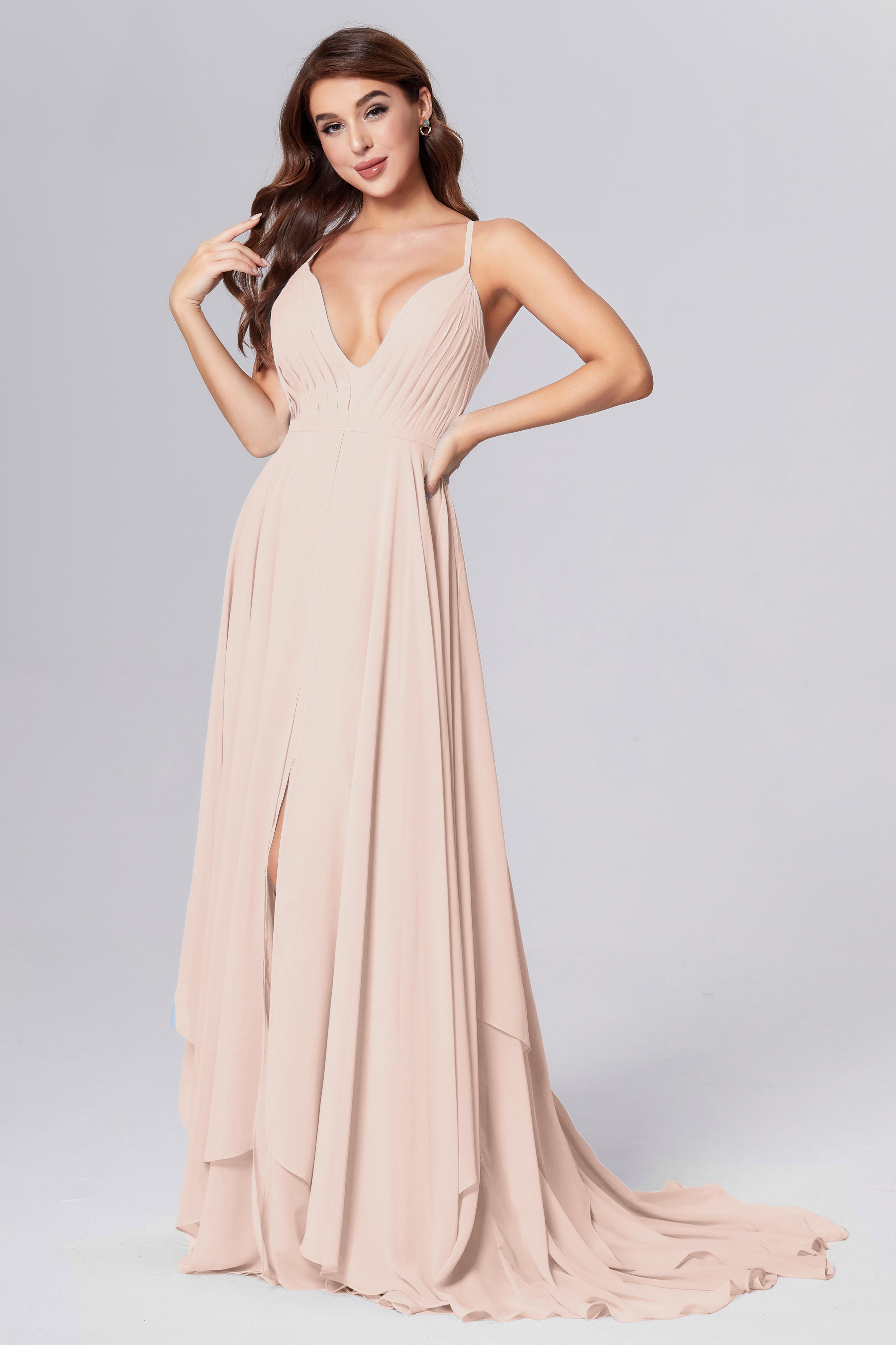 Pleating Chiffon Prom Dresses with Trailing