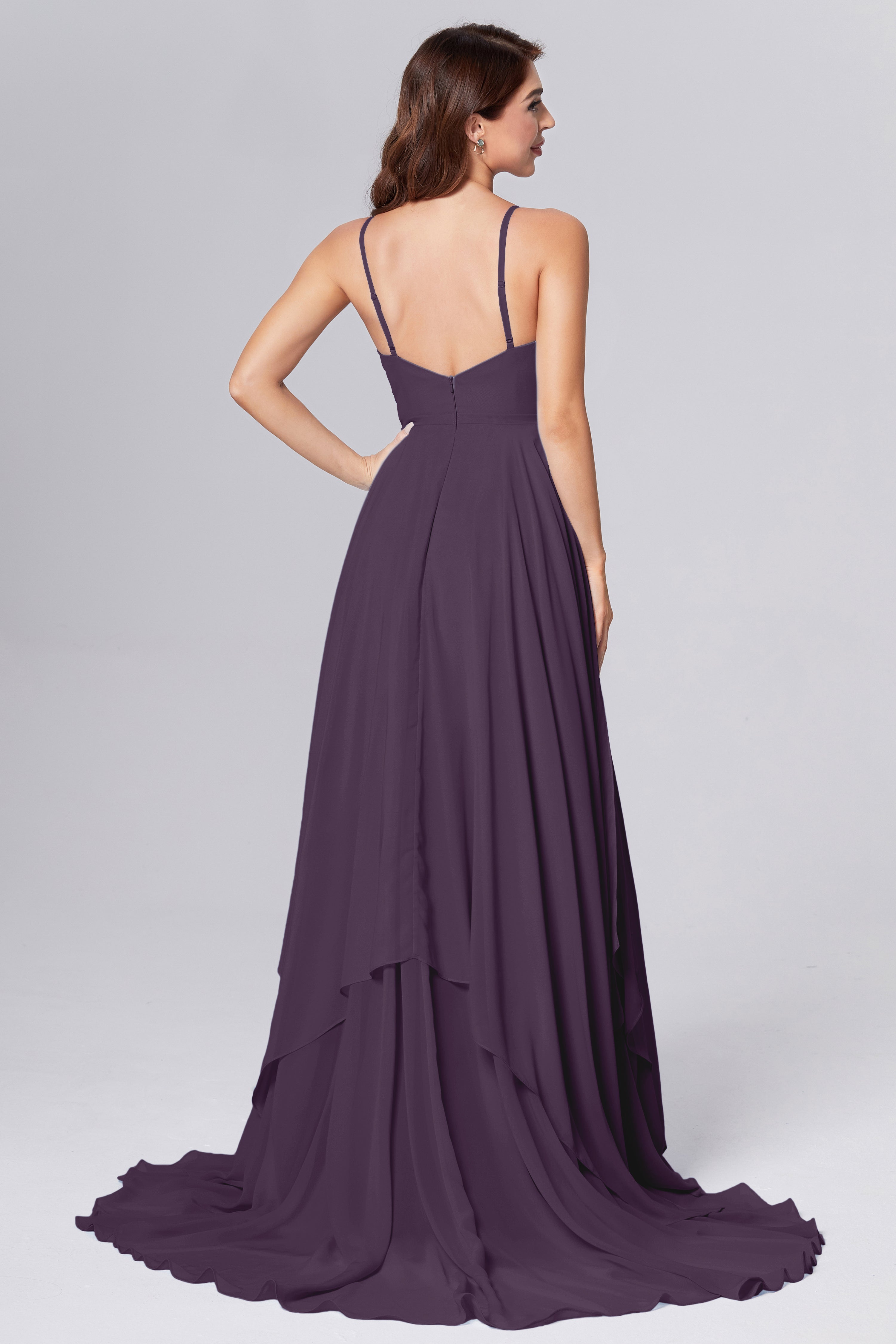 Pleating Chiffon Prom Dresses with Trailing