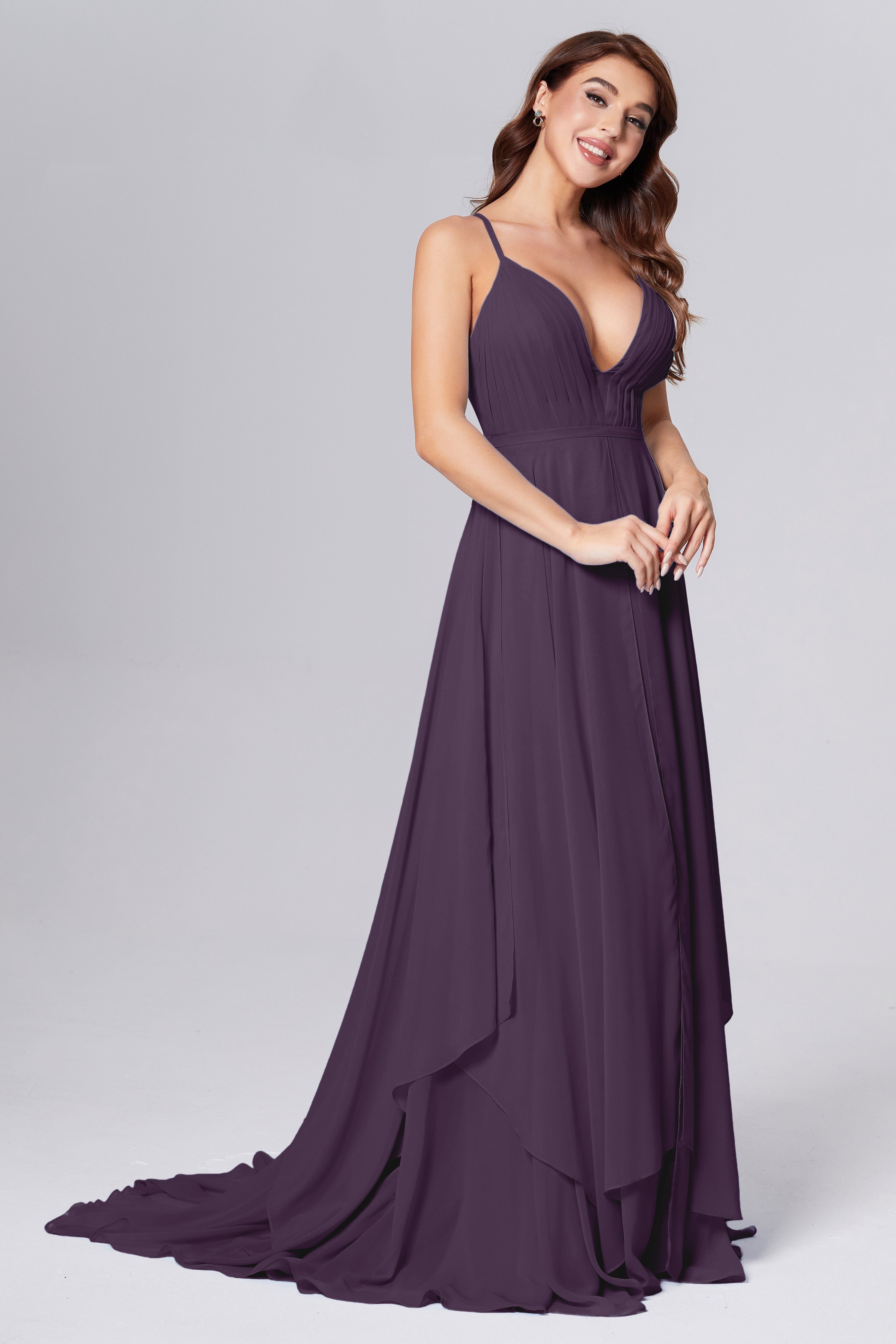 Pleating Chiffon Prom Dresses with Trailing