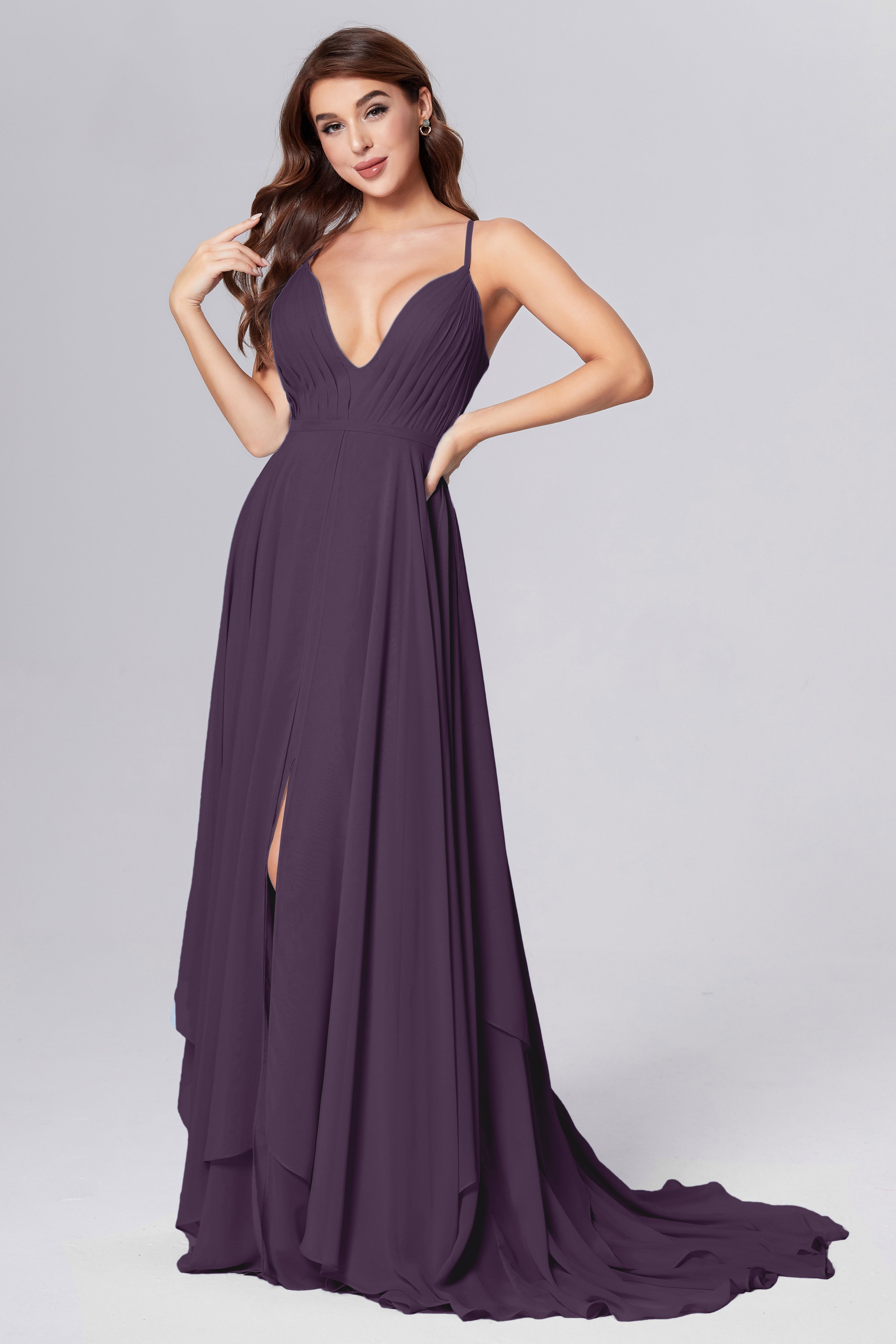 Pleating Chiffon Prom Dresses with Trailing