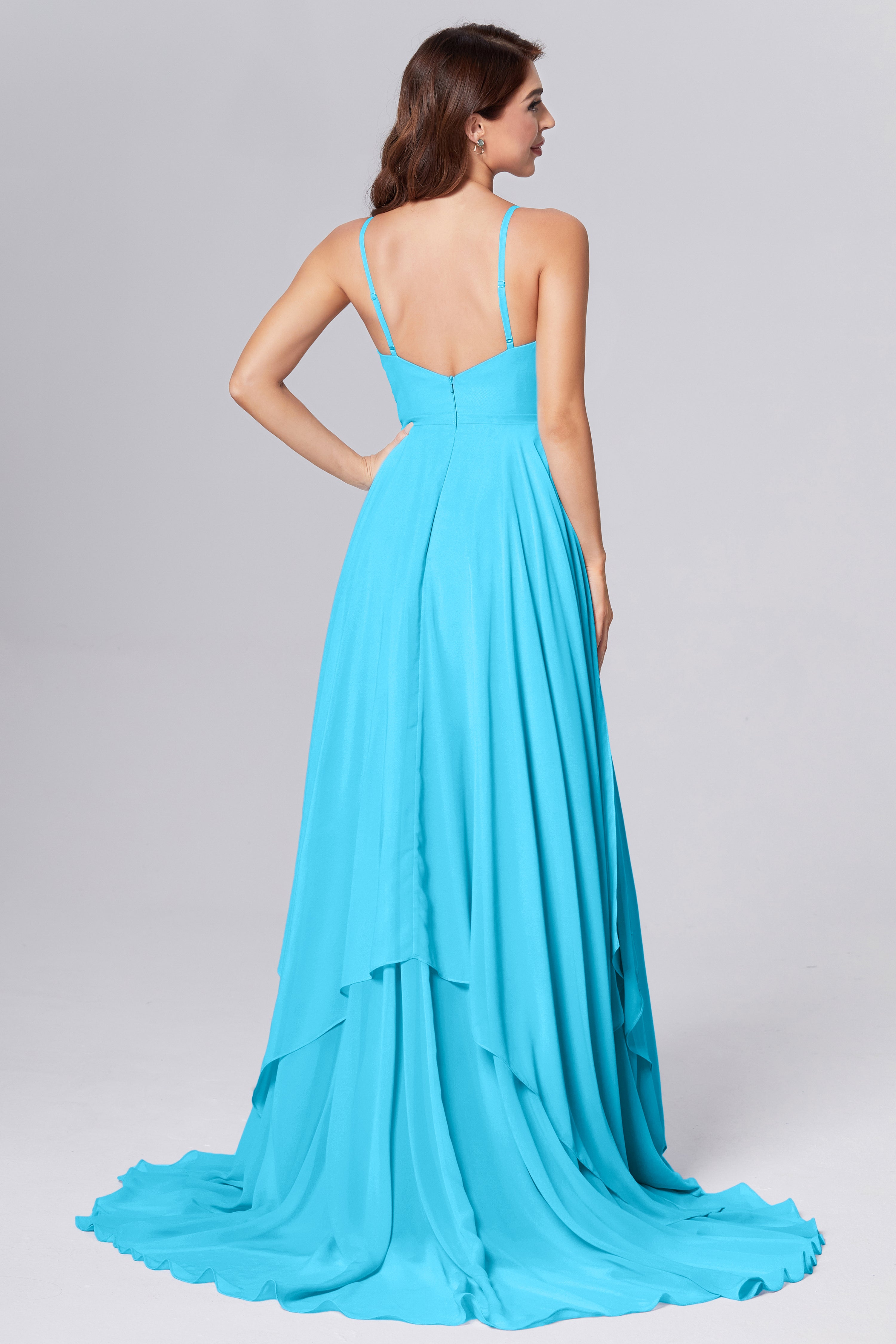 Pleating Chiffon Prom Dresses with Trailing