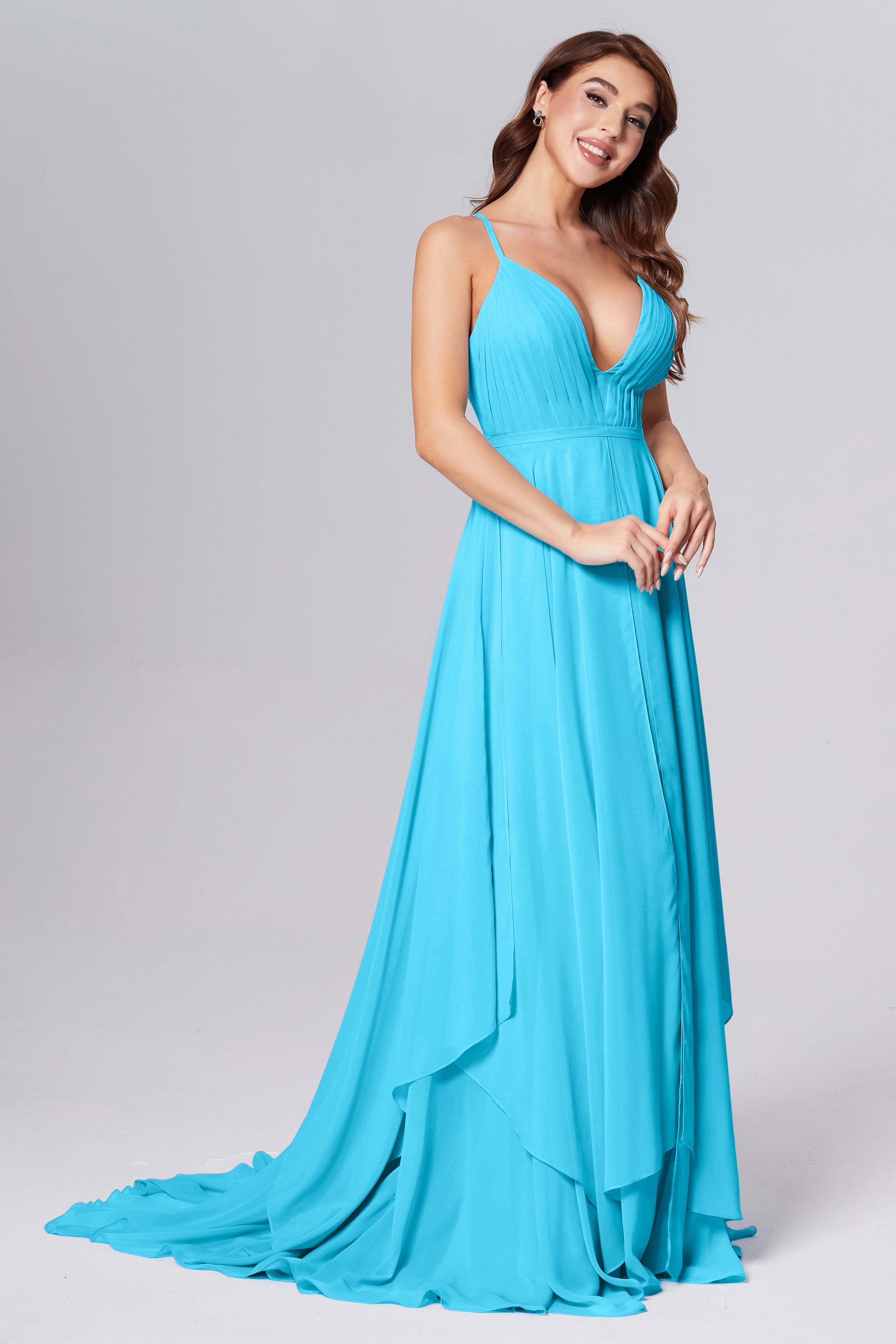 Pleating Chiffon Prom Dresses with Trailing