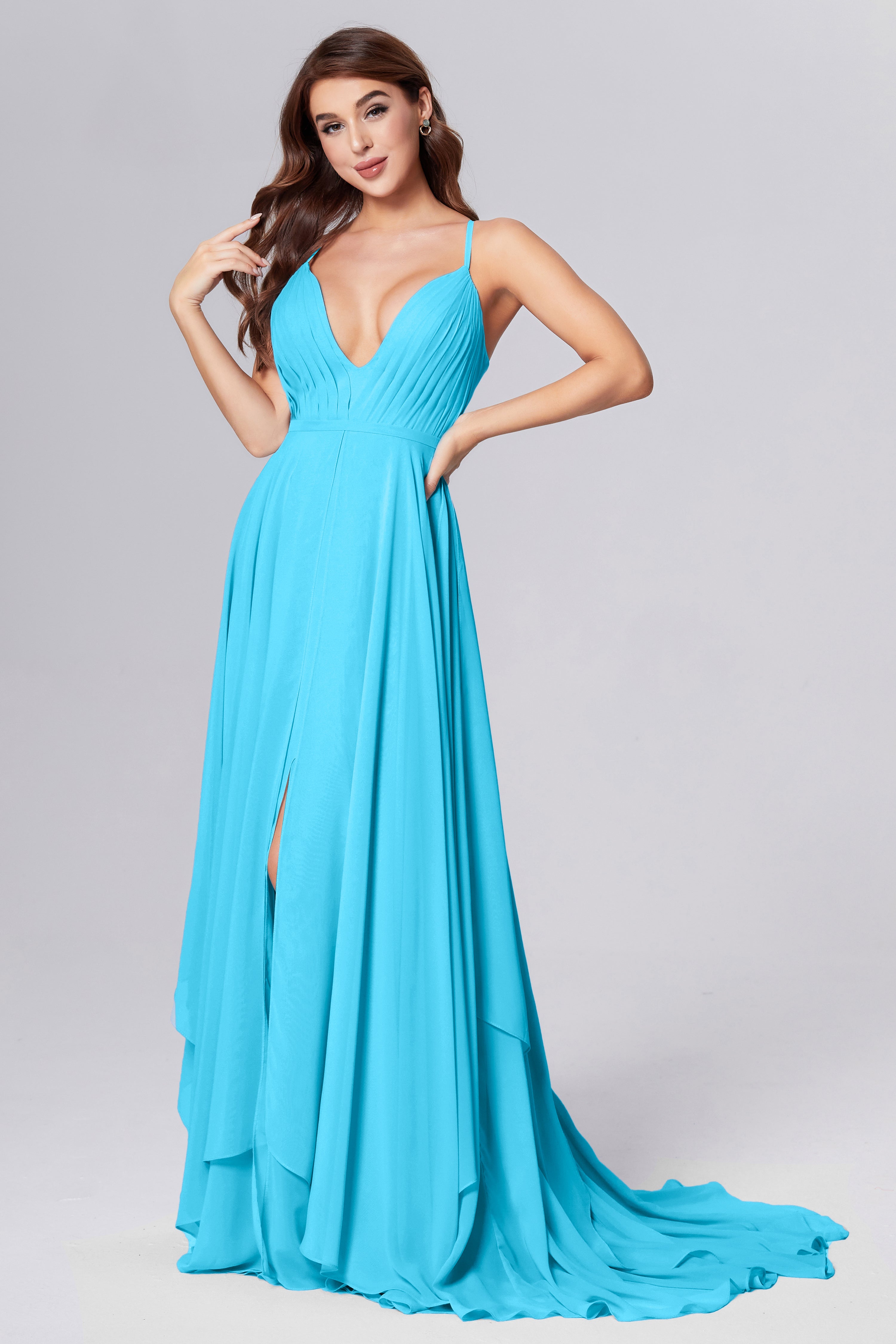 Pleating Chiffon Prom Dresses with Trailing