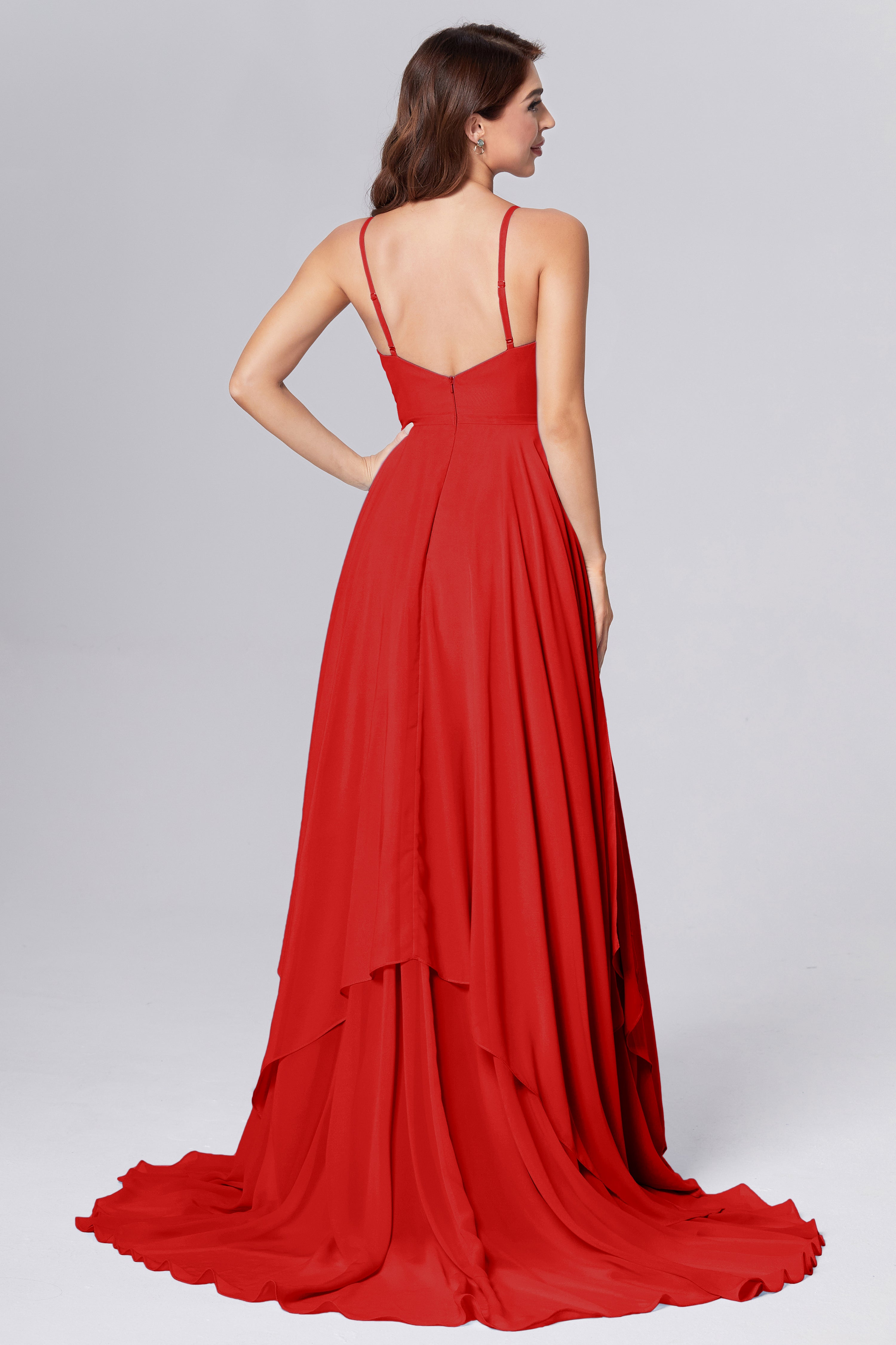 Pleating Chiffon Prom Dresses with Trailing