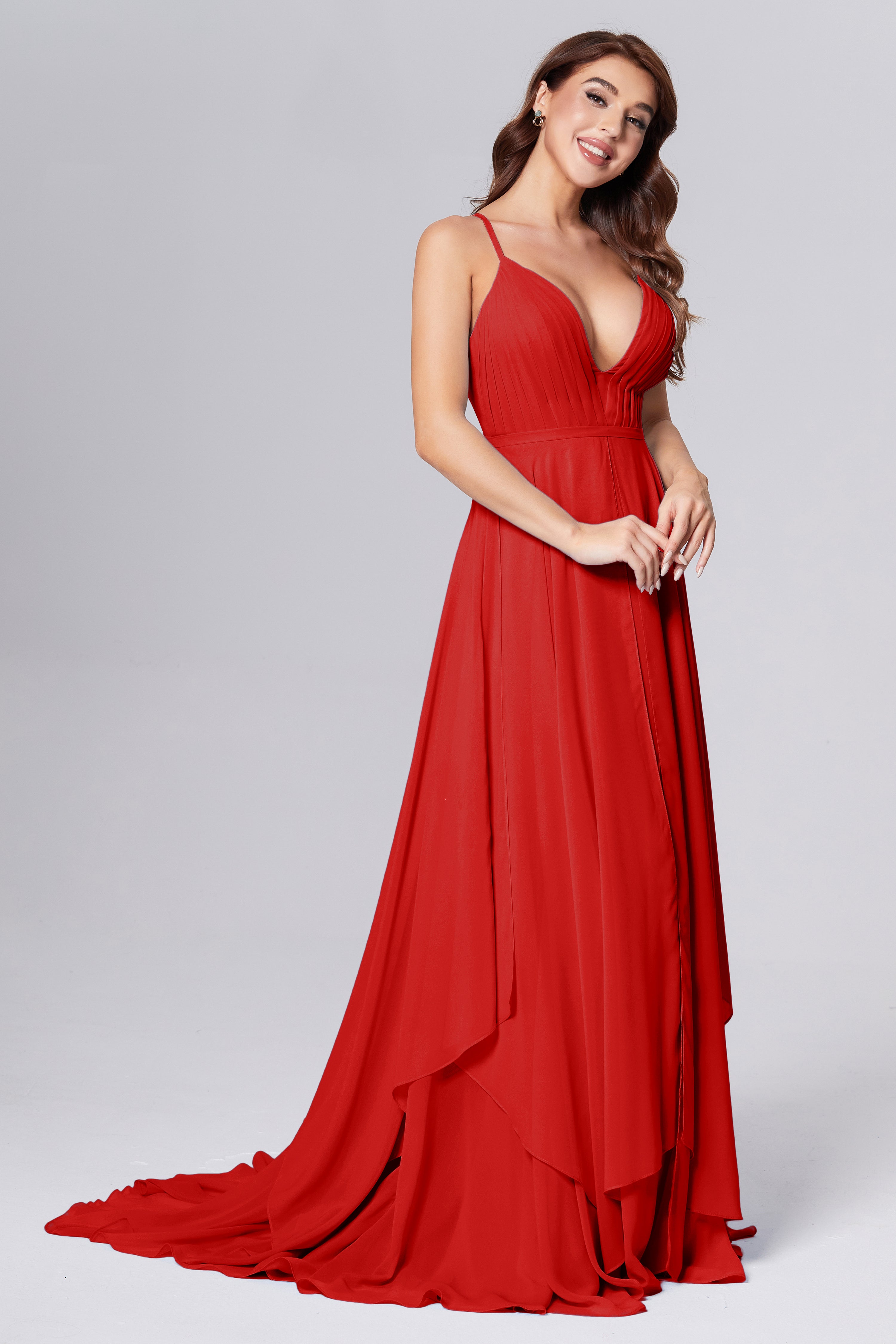 Pleating Chiffon Prom Dresses with Trailing