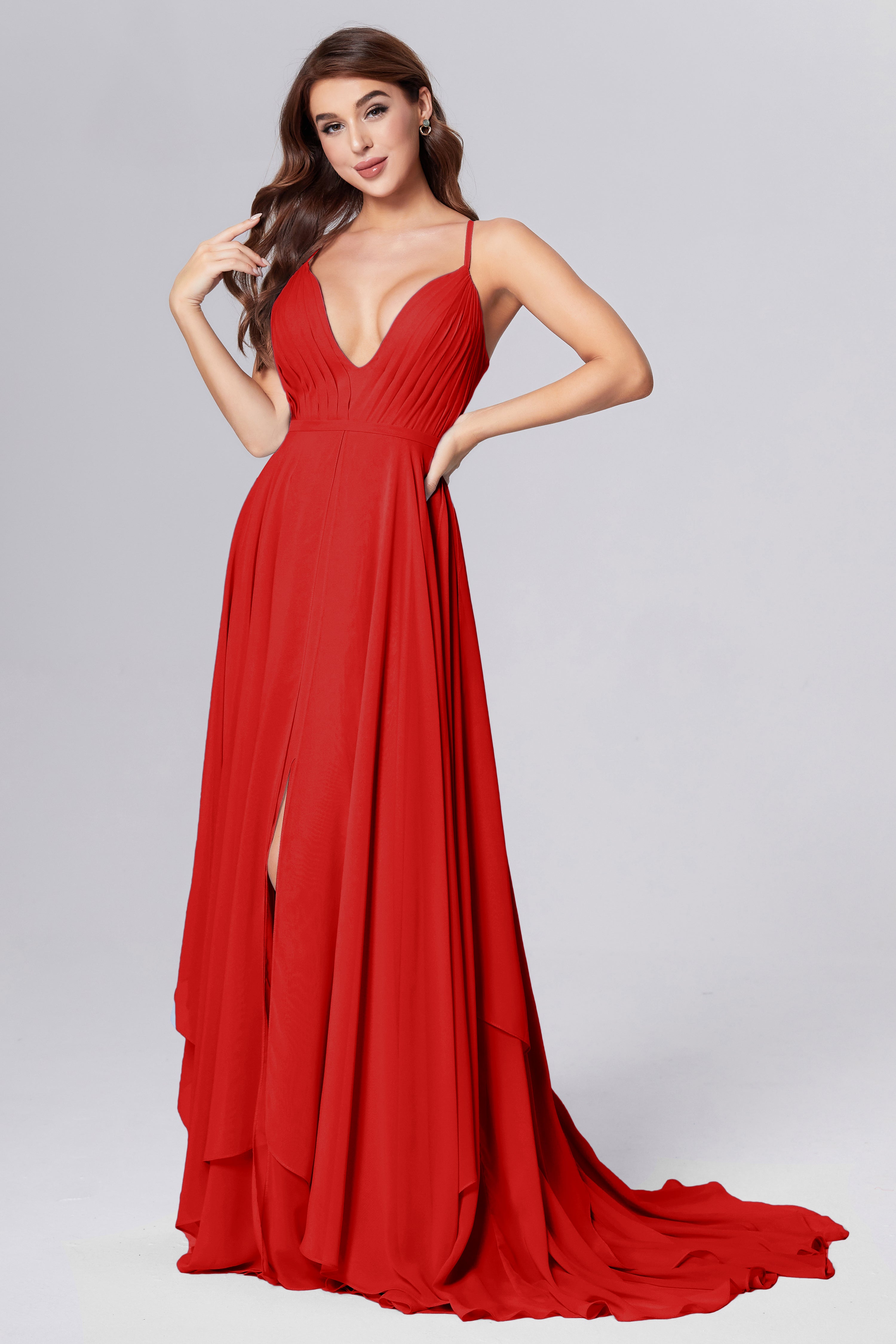 Pleating Chiffon Prom Dresses with Trailing