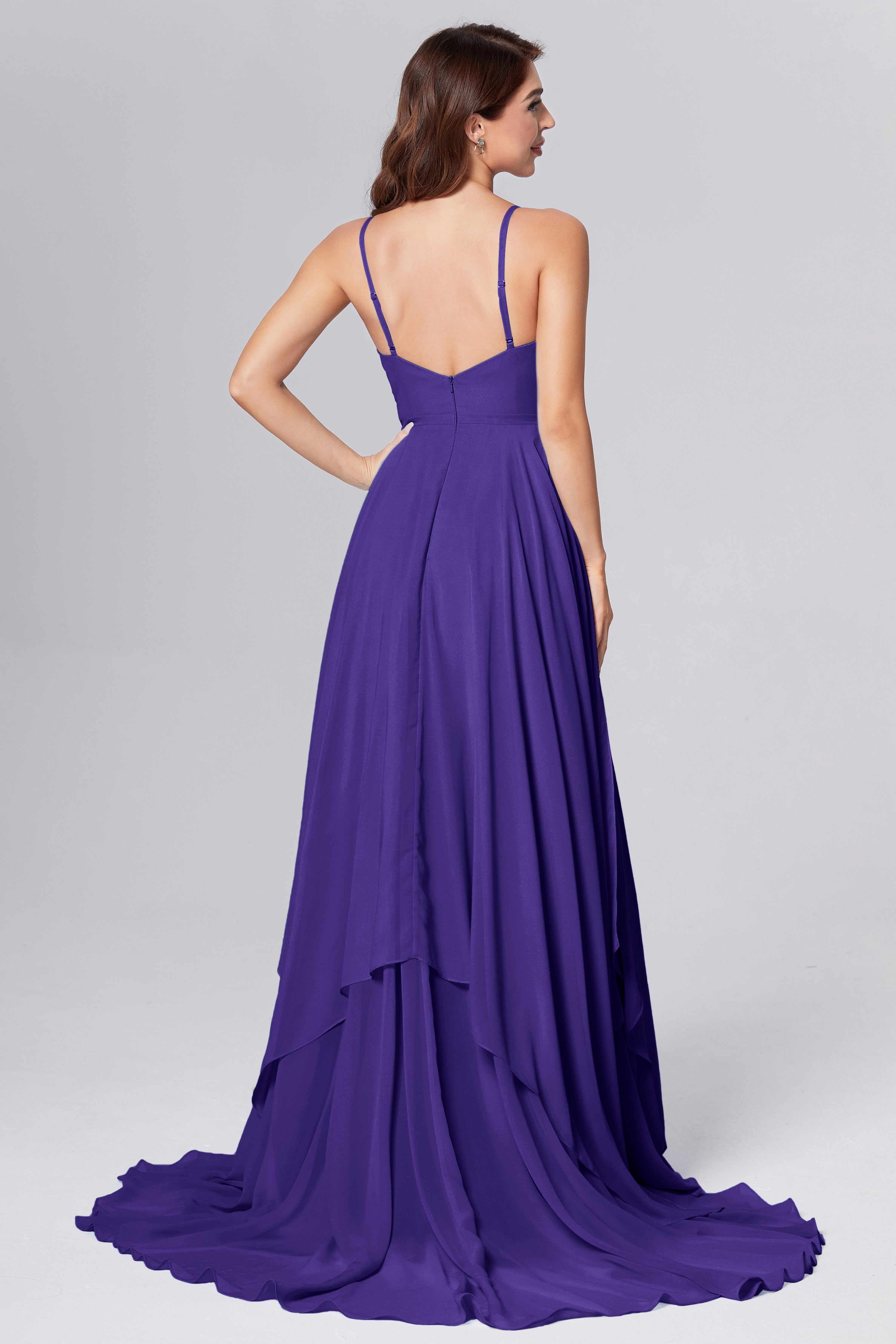 Pleating Chiffon Prom Dresses with Trailing