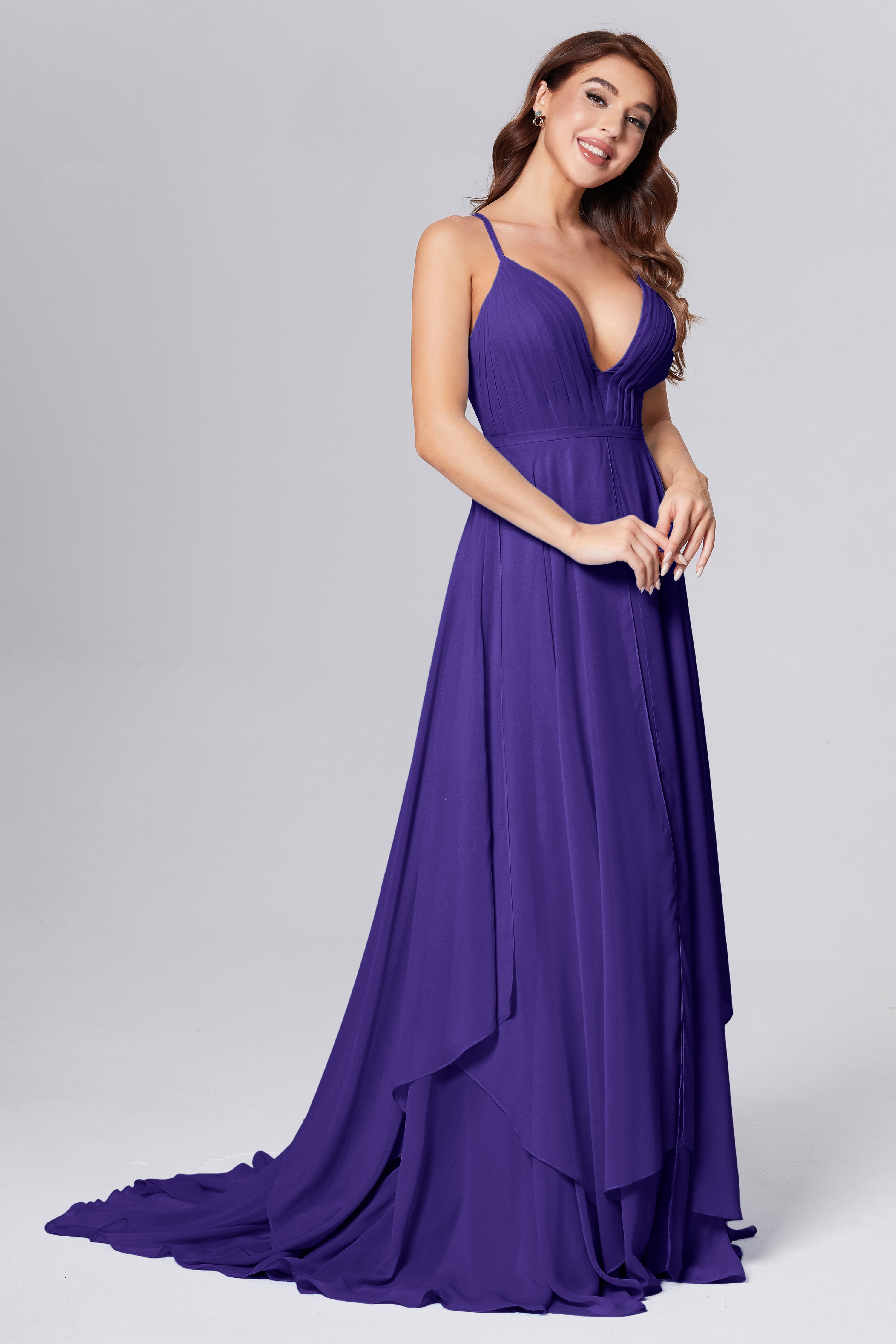 Pleating Chiffon Prom Dresses with Trailing
