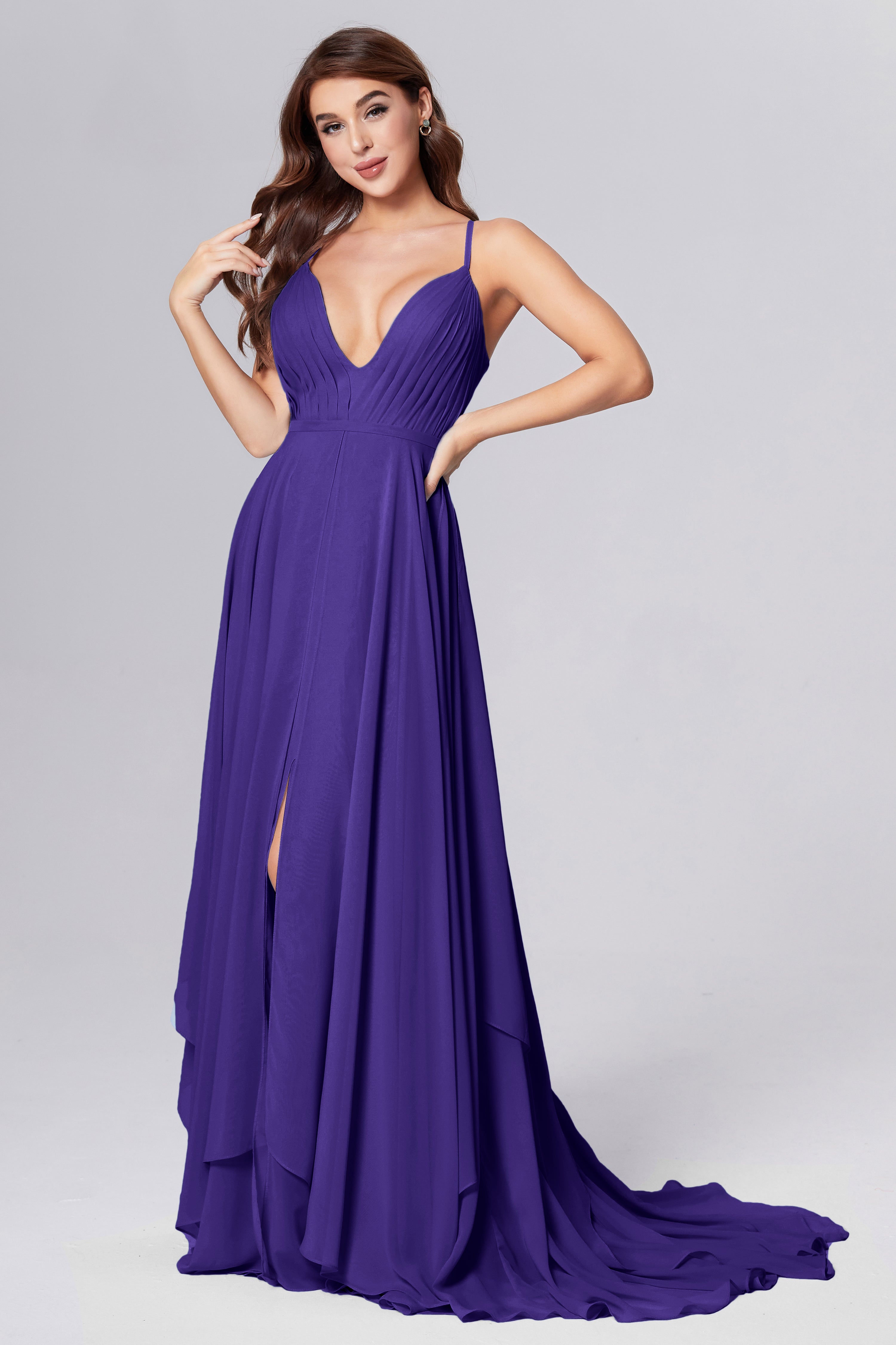 Pleating Chiffon Prom Dresses with Trailing