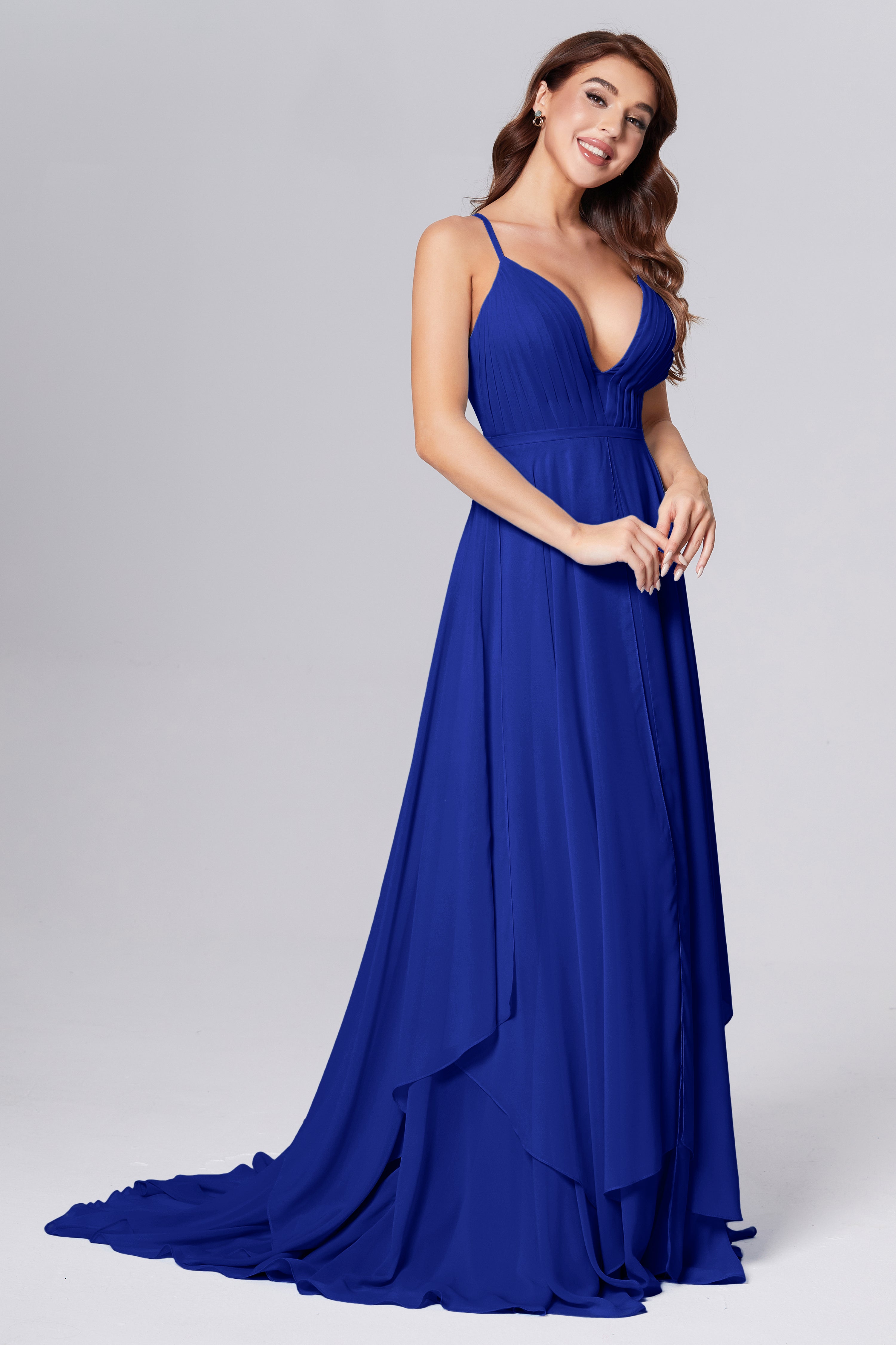 Pleating Chiffon Prom Dresses with Trailing