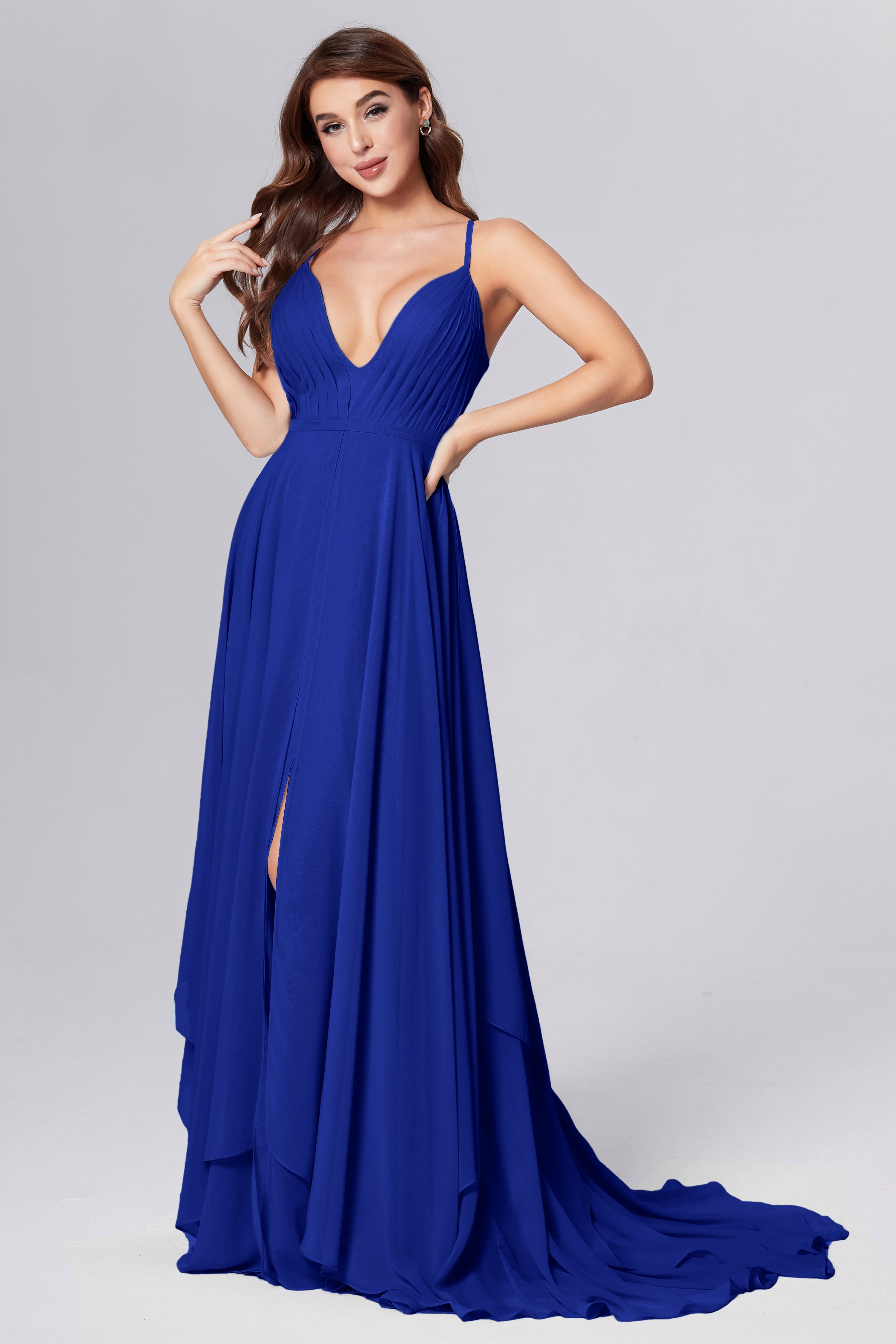 Pleating Chiffon Prom Dresses with Trailing