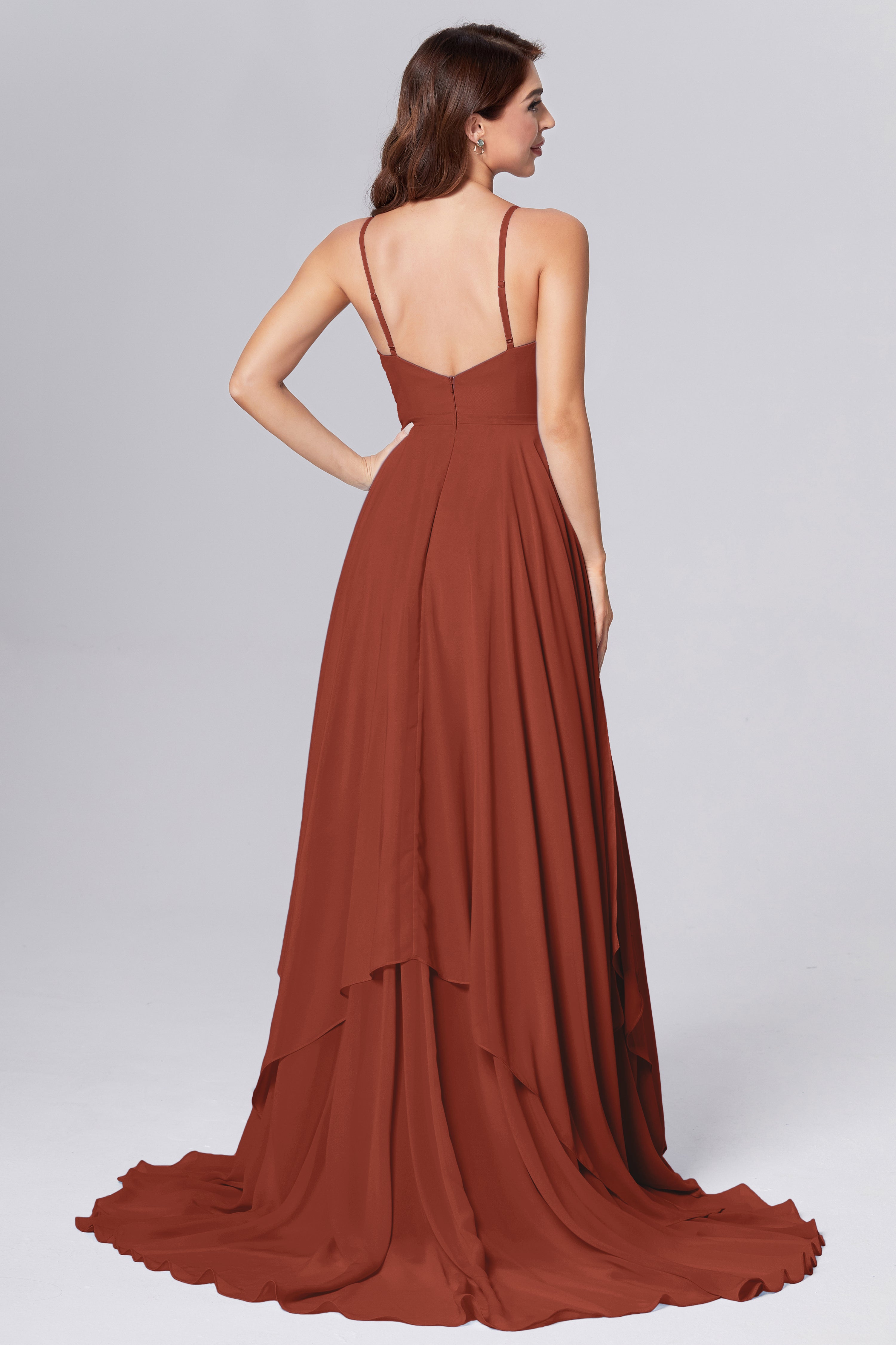 Pleating Chiffon Prom Dresses with Trailing