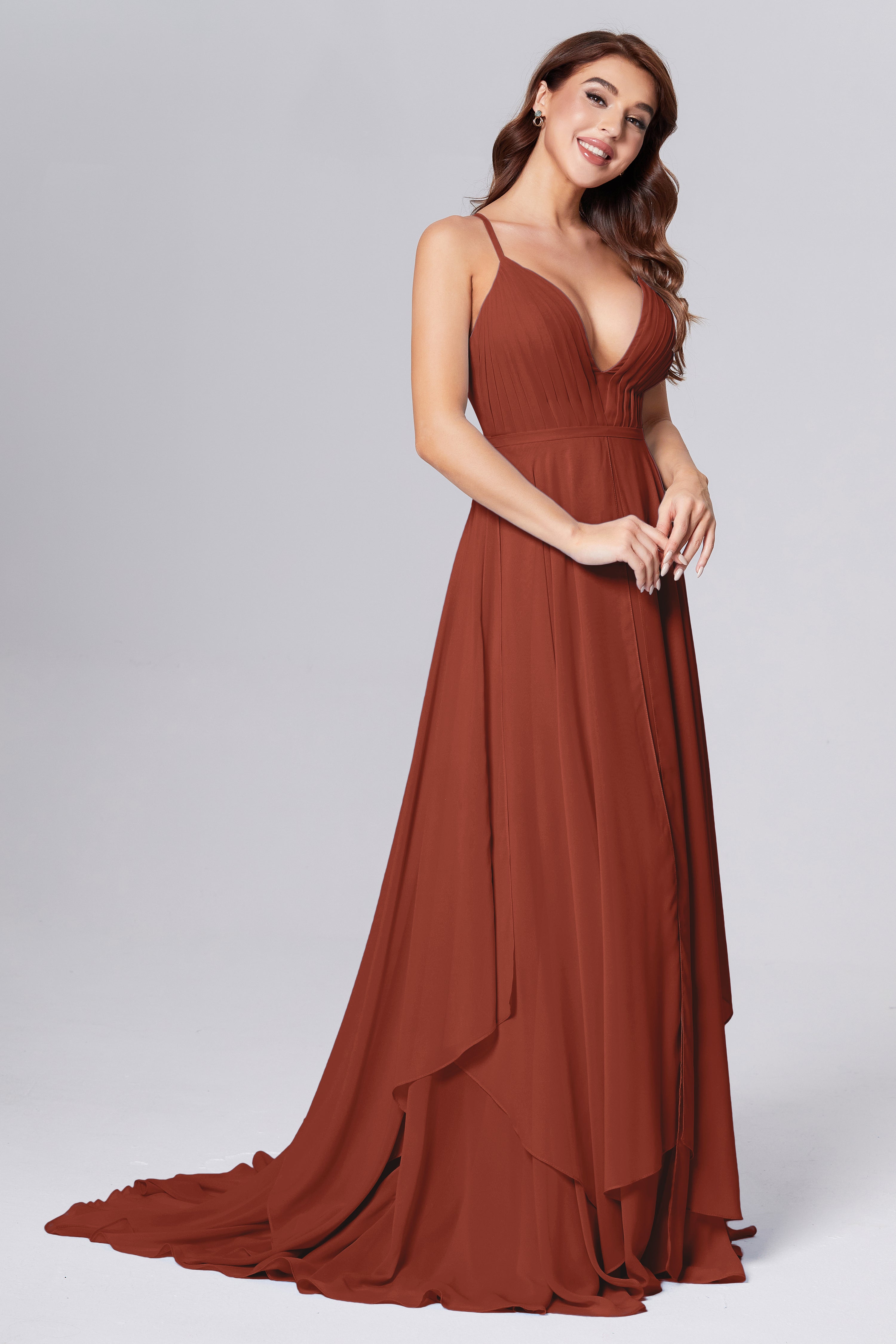 Pleating Chiffon Prom Dresses with Trailing