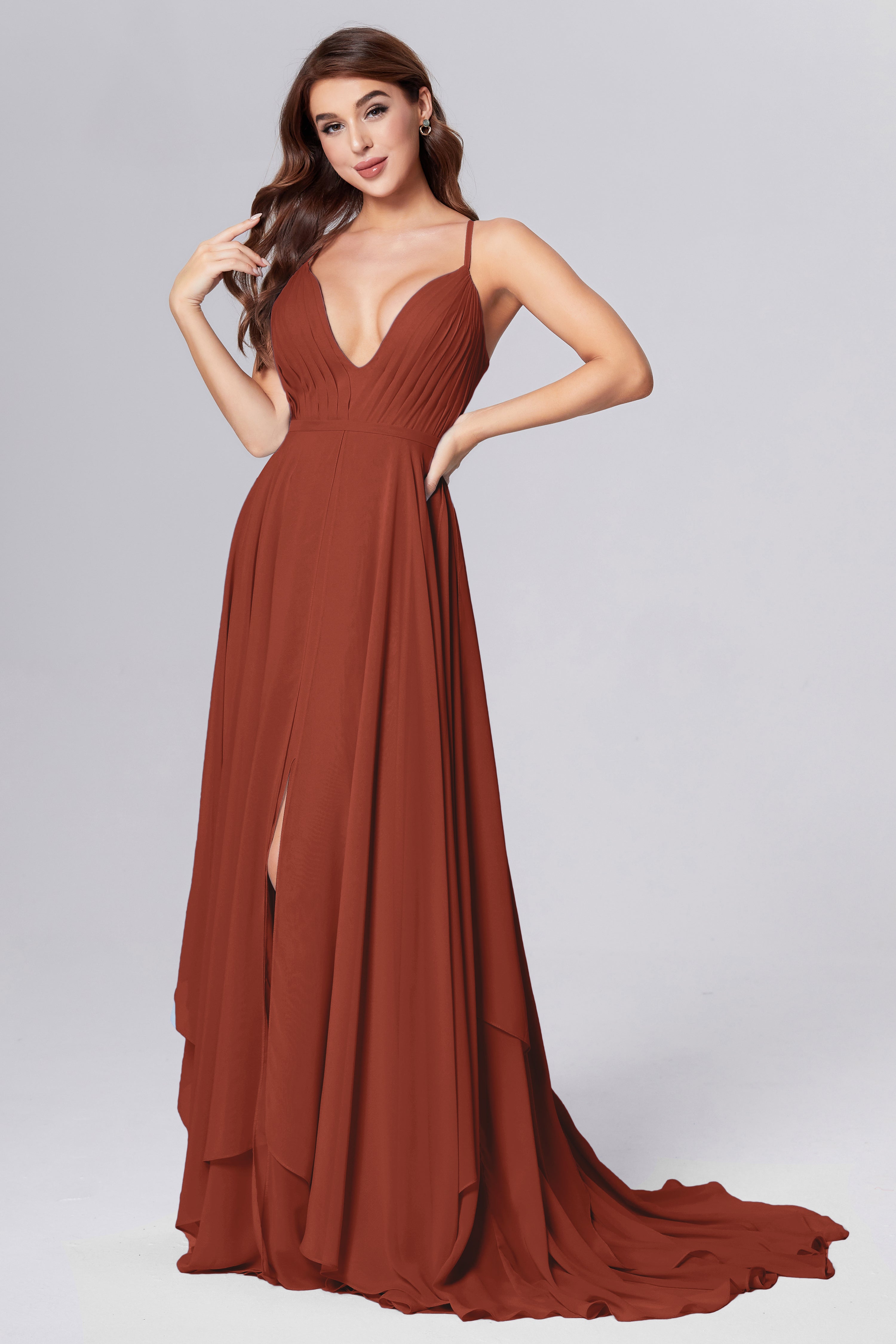 Pleating Chiffon Prom Dresses with Trailing
