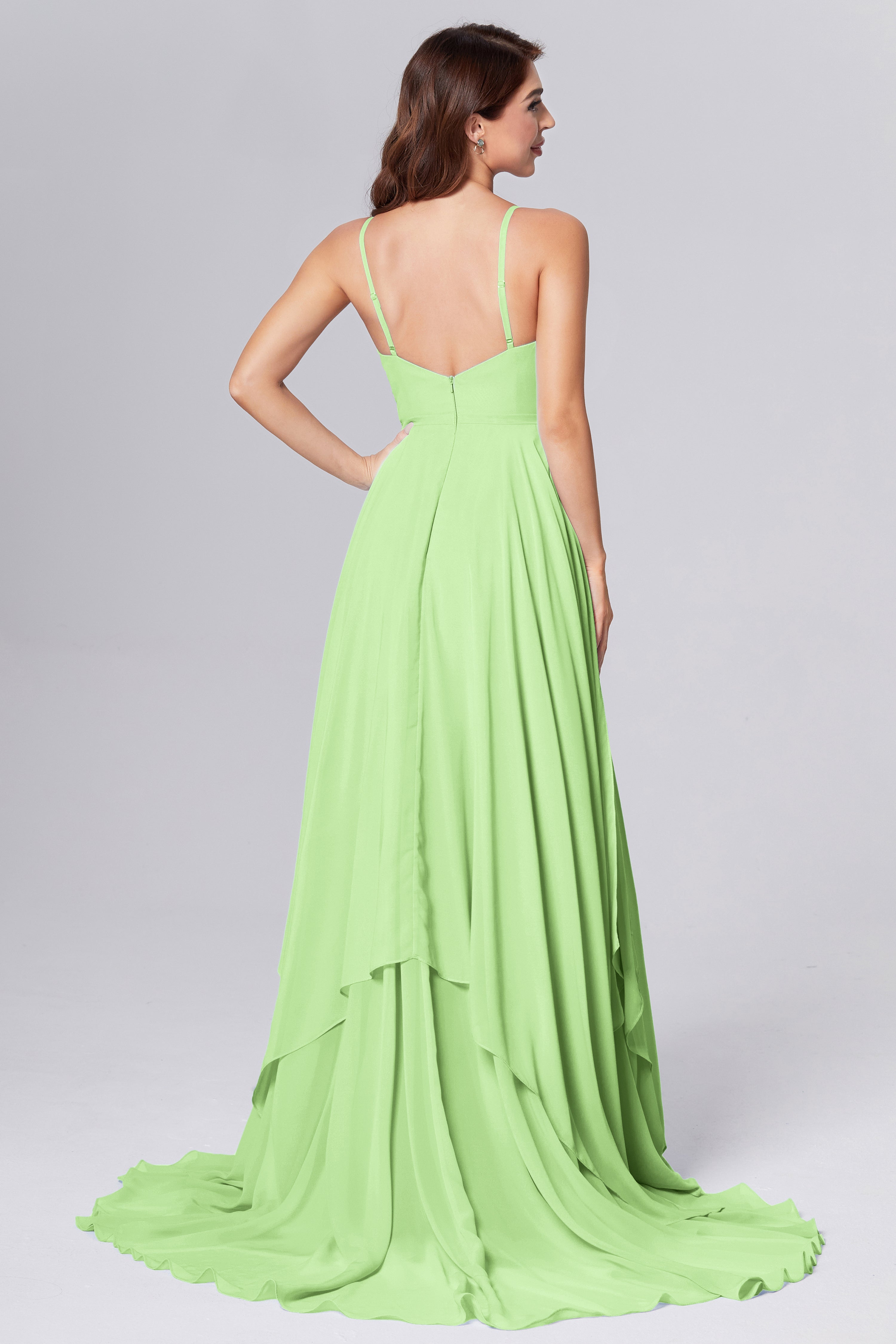 Pleating Chiffon Prom Dresses with Trailing