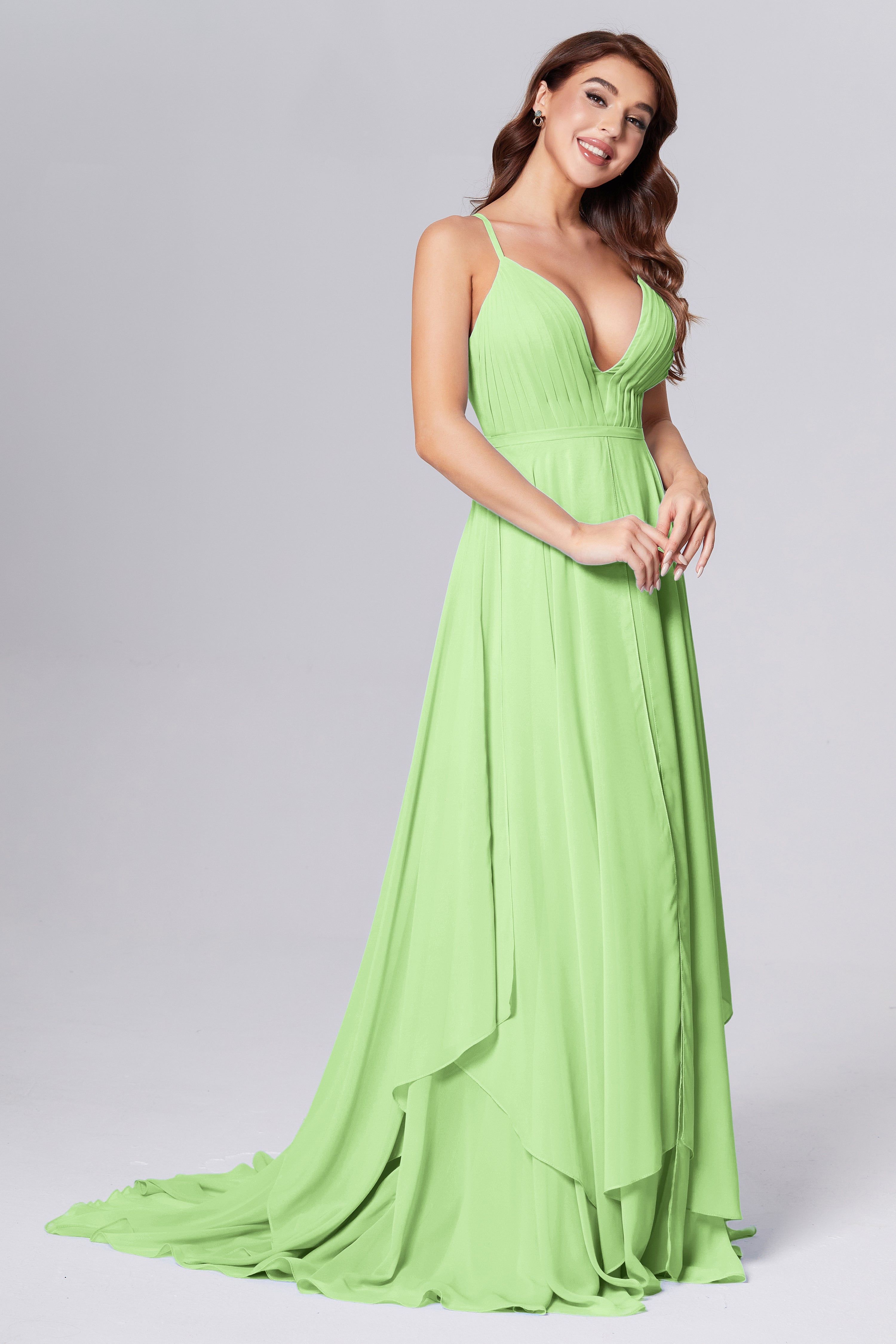 Pleating Chiffon Prom Dresses with Trailing