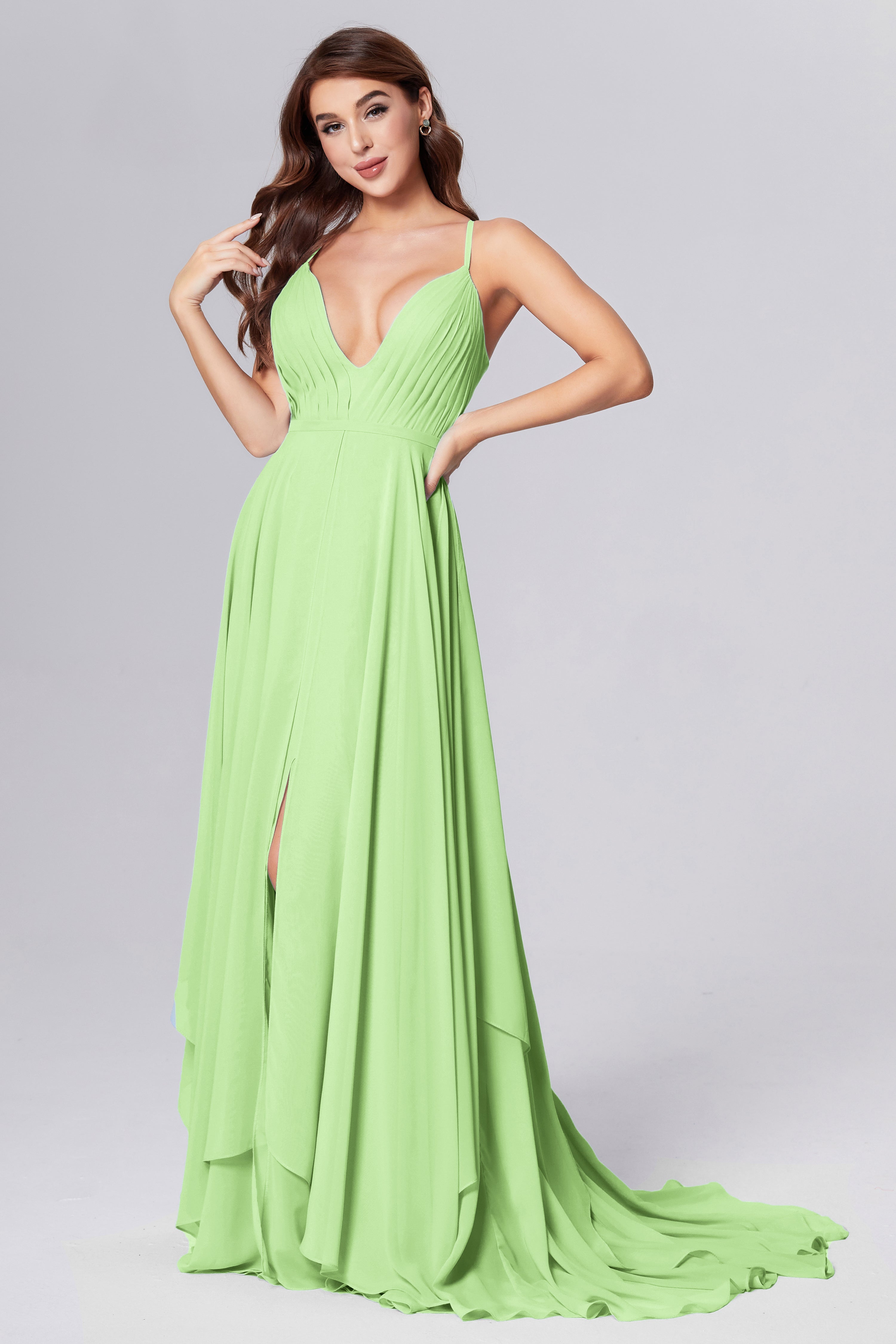 Pleating Chiffon Prom Dresses with Trailing