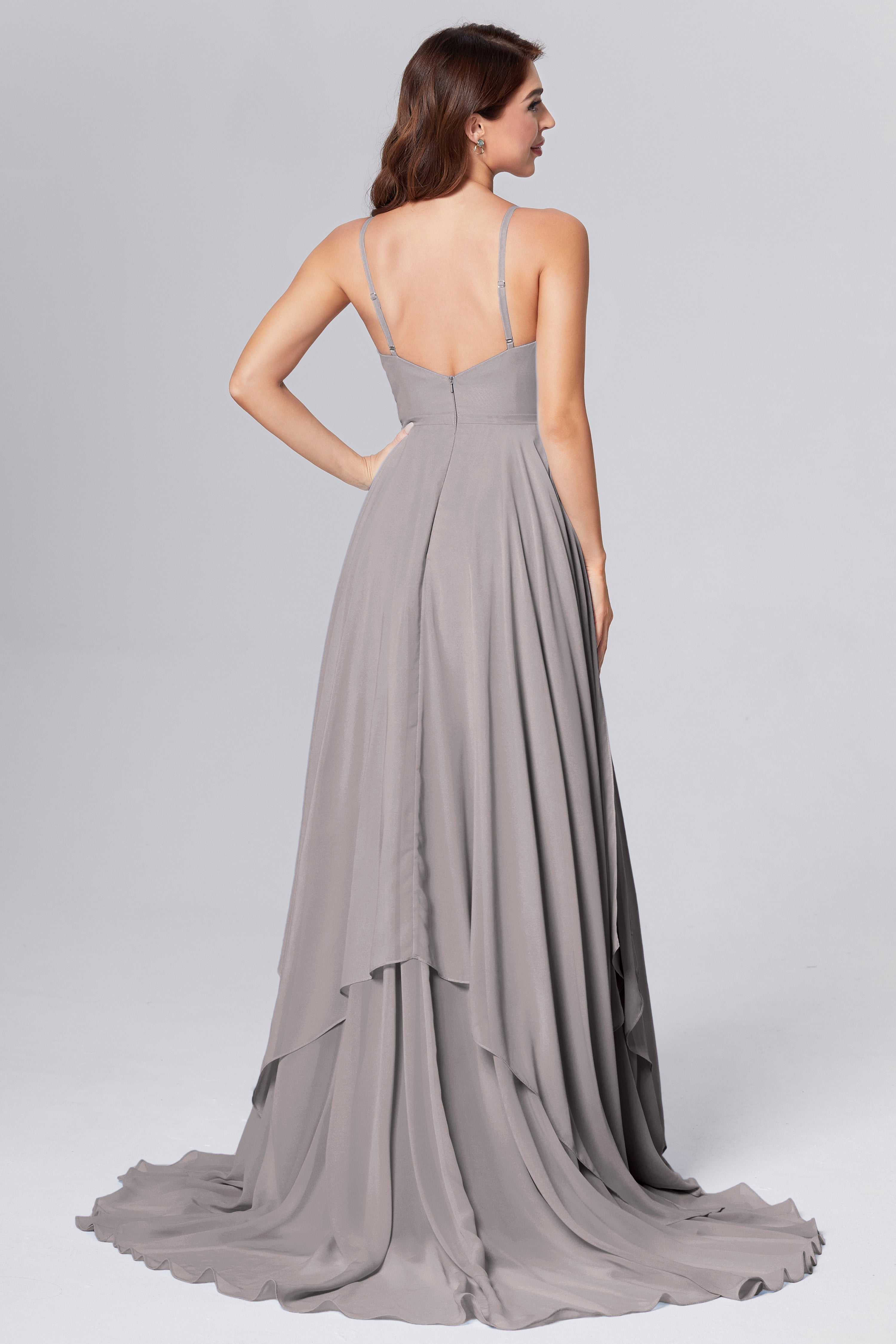 Pleating Chiffon Prom Dresses with Trailing
