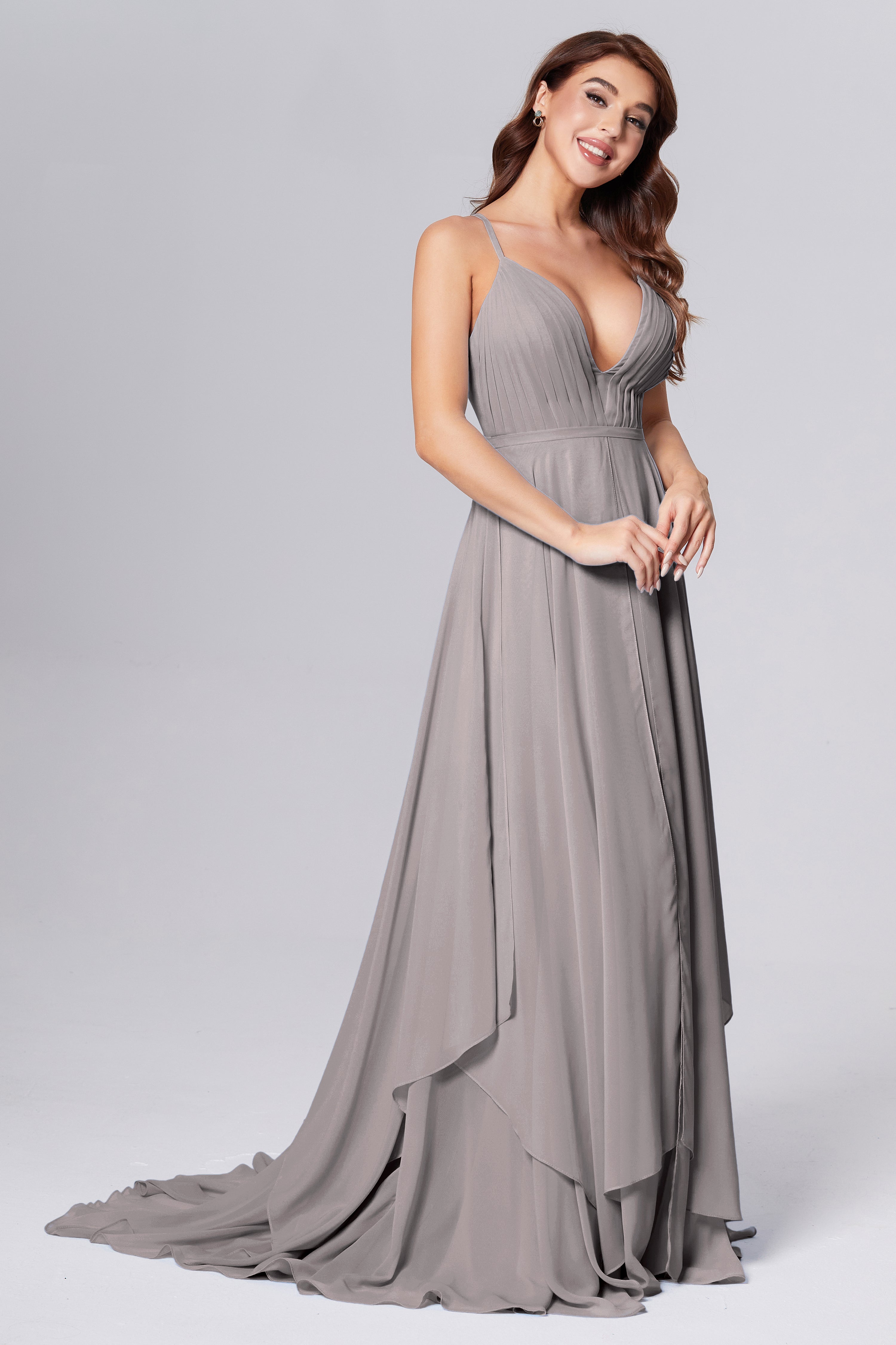 Pleating Chiffon Prom Dresses with Trailing