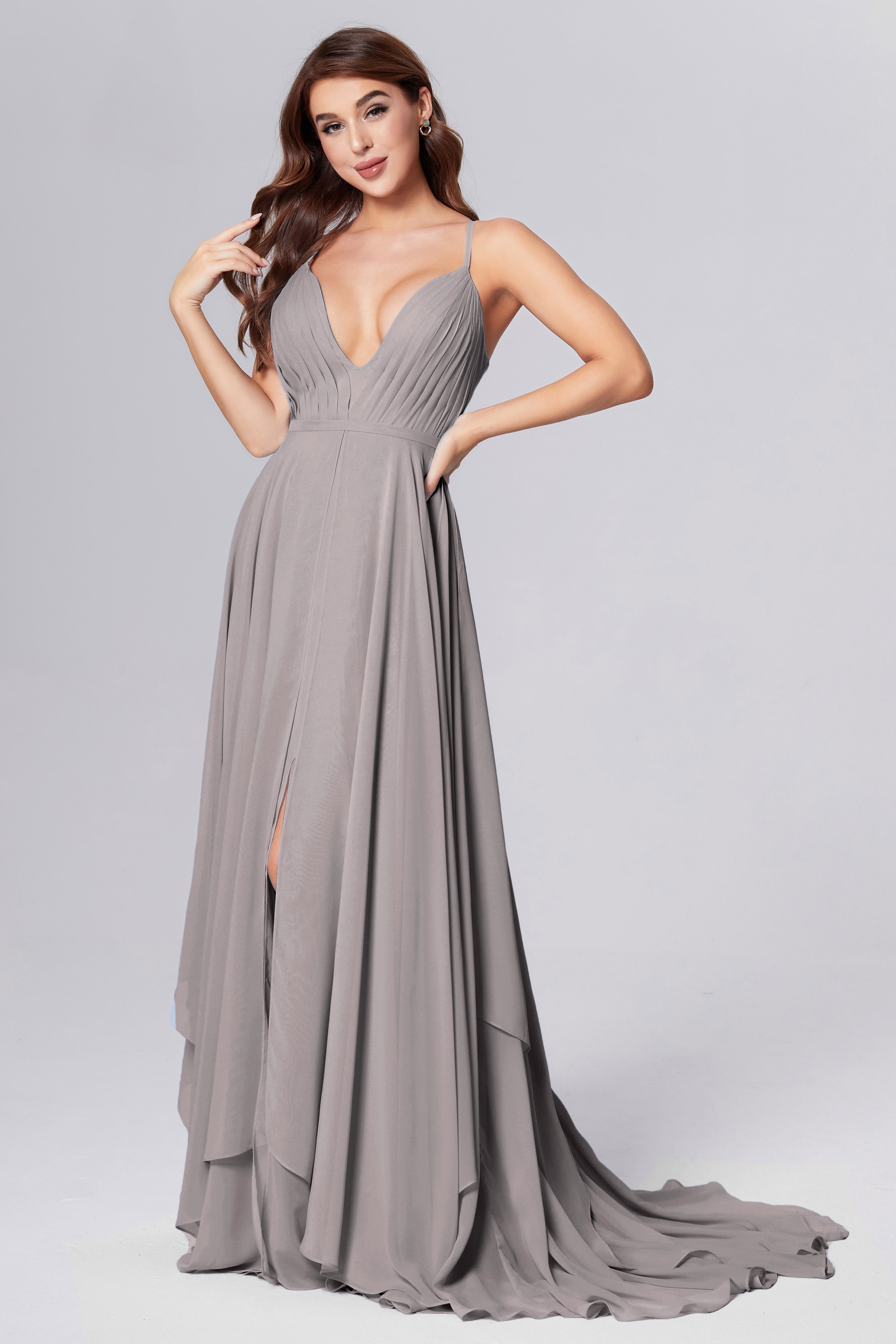 Pleating Chiffon Prom Dresses with Trailing