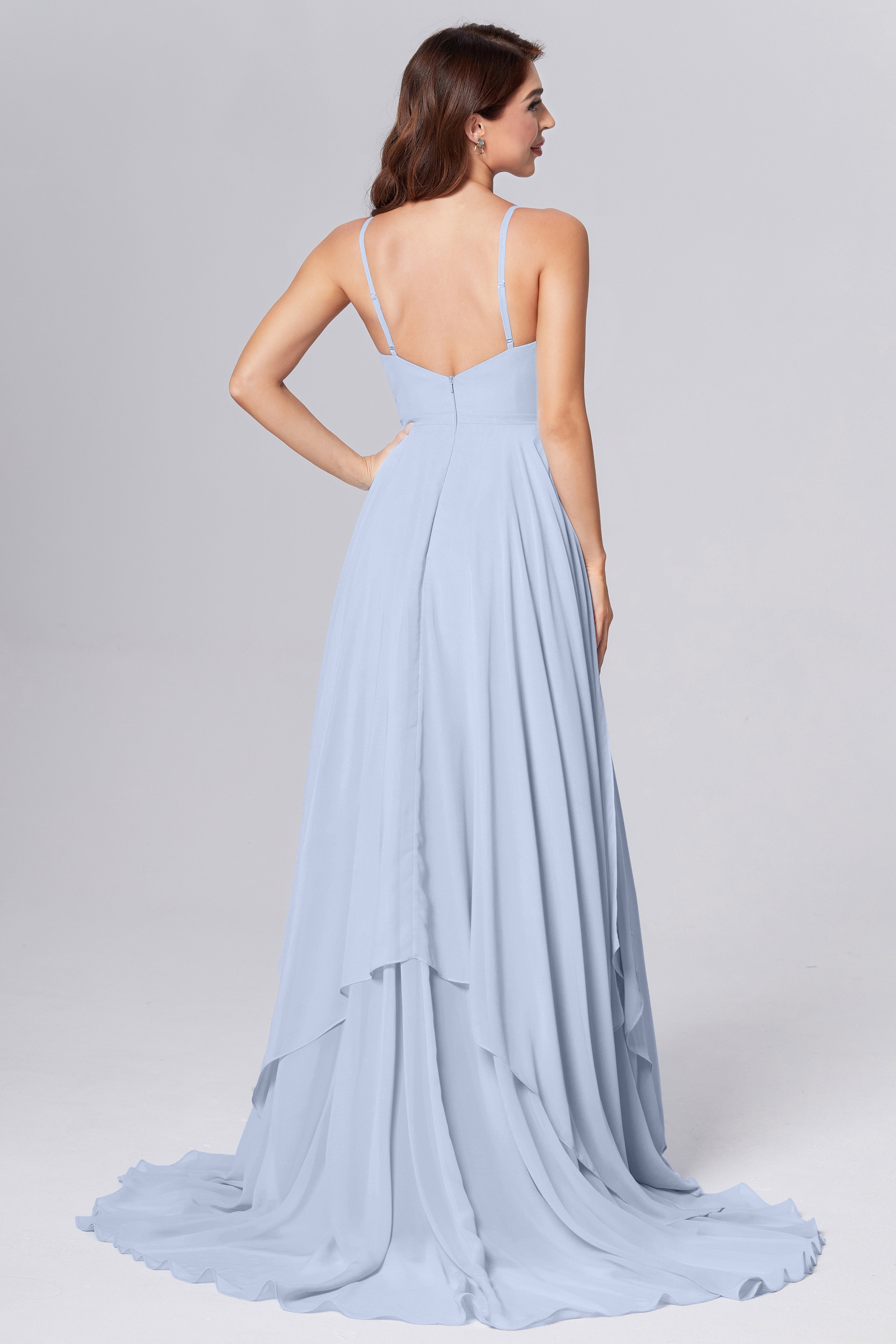 Pleating Chiffon Prom Dresses with Trailing