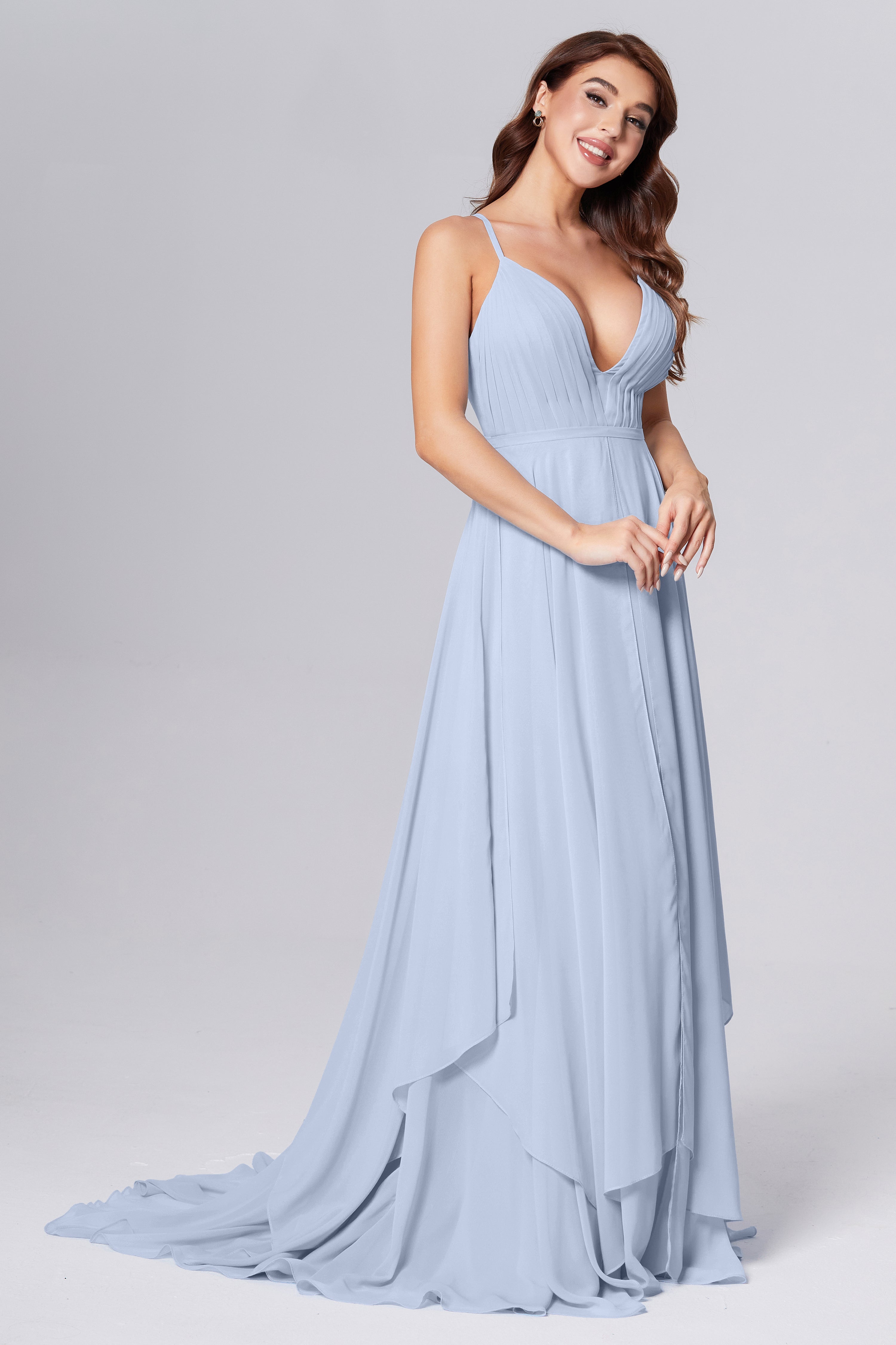 Pleating Chiffon Prom Dresses with Trailing