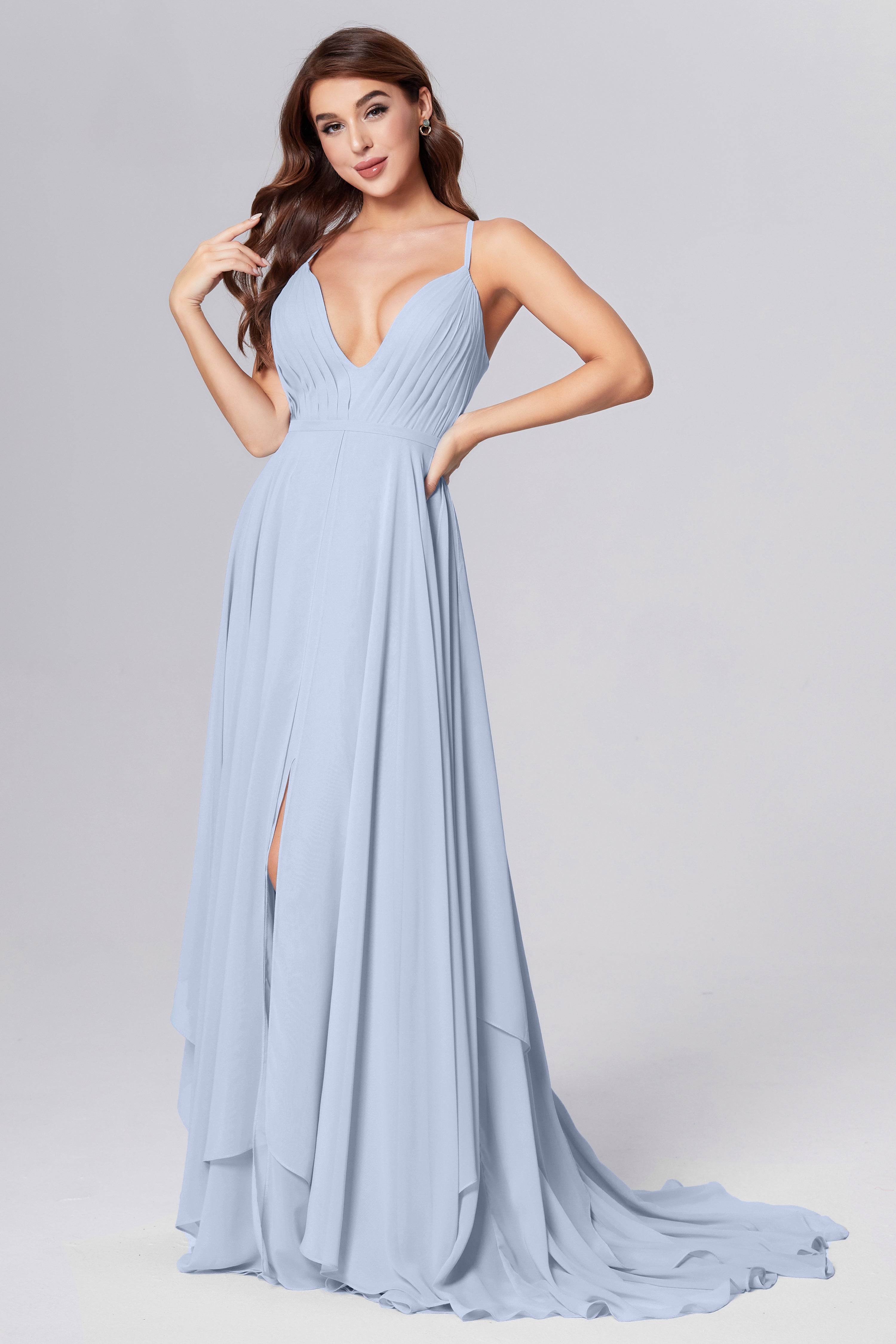 Pleating Chiffon Prom Dresses with Trailing