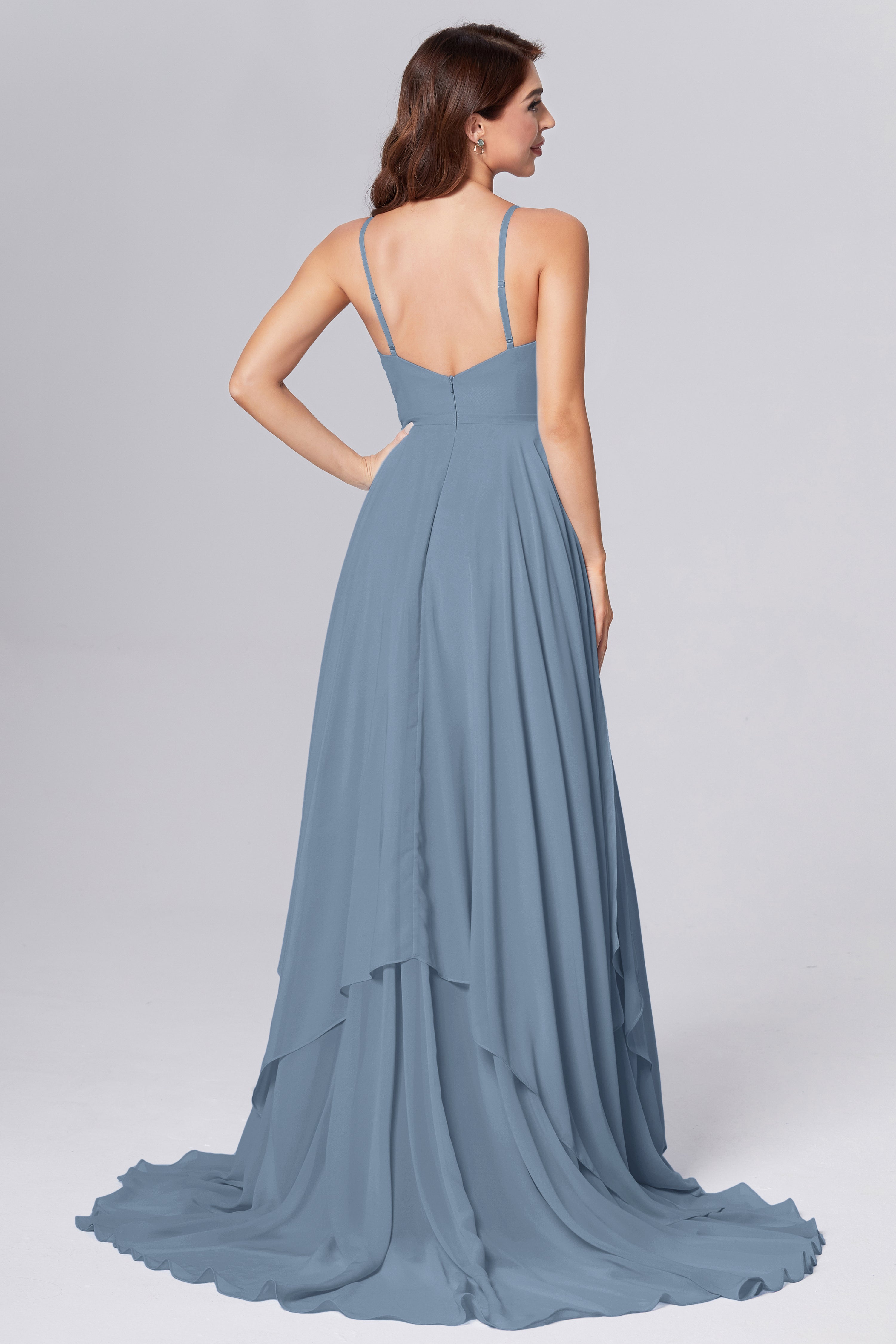 Pleating Chiffon Prom Dresses with Trailing