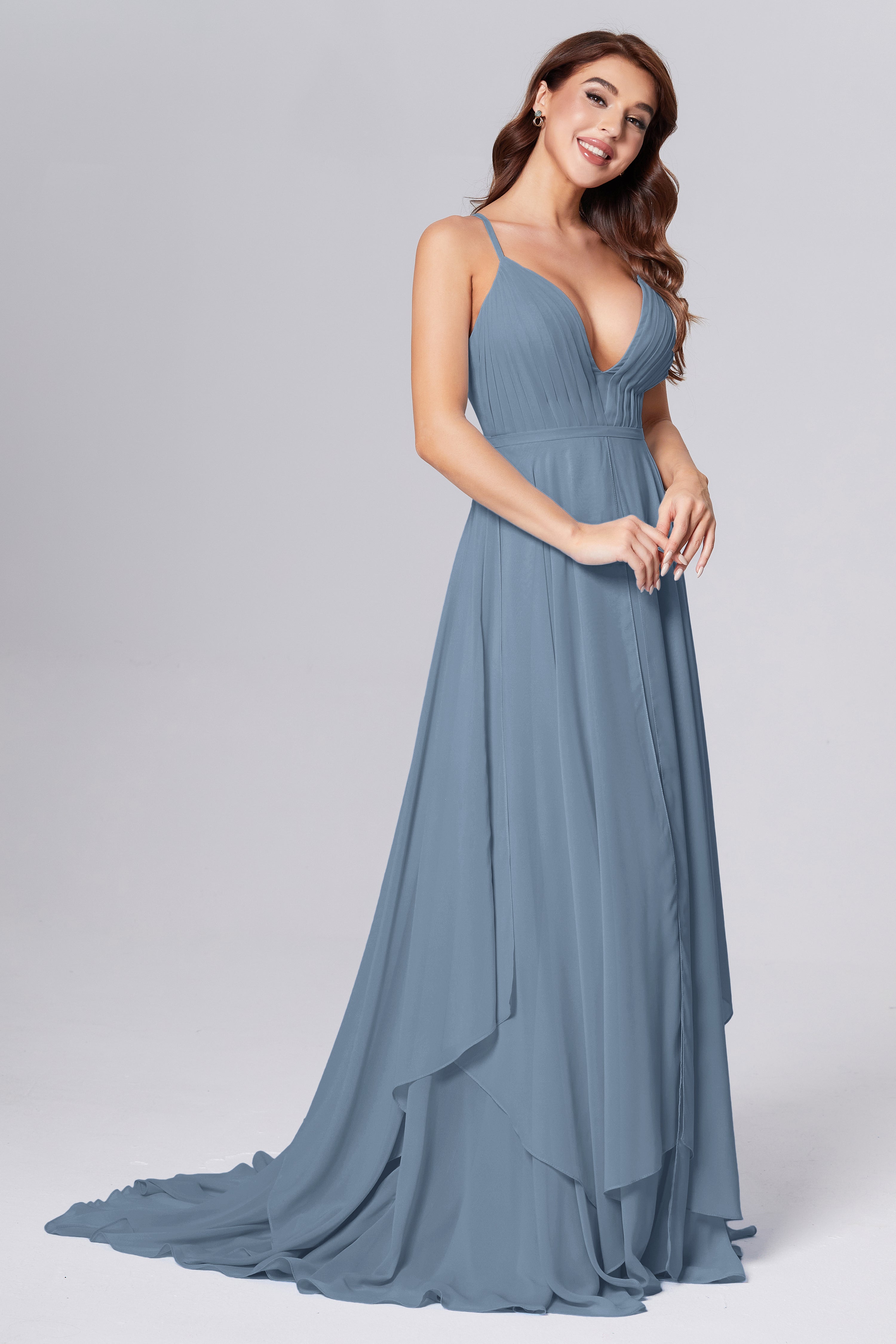 Pleating Chiffon Prom Dresses with Trailing
