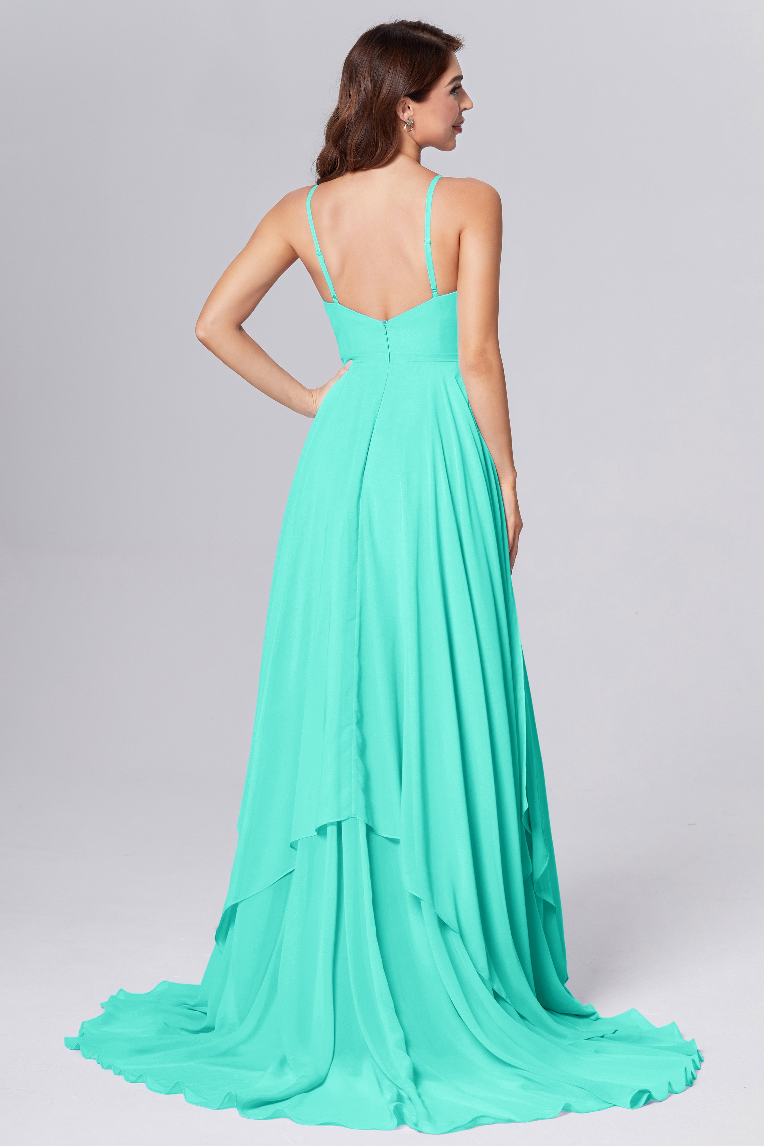 Pleating Chiffon Prom Dresses with Trailing