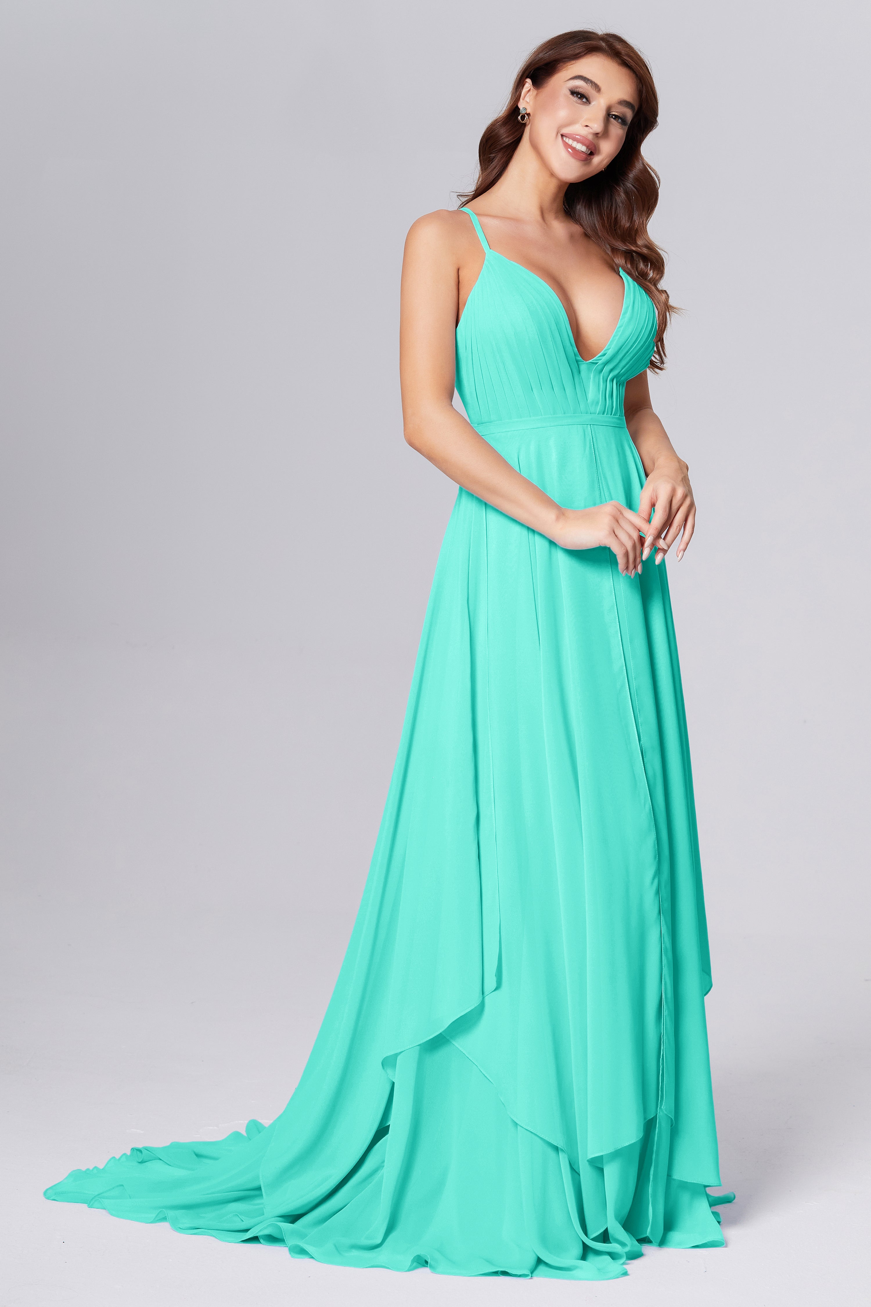 Pleating Chiffon Prom Dresses with Trailing