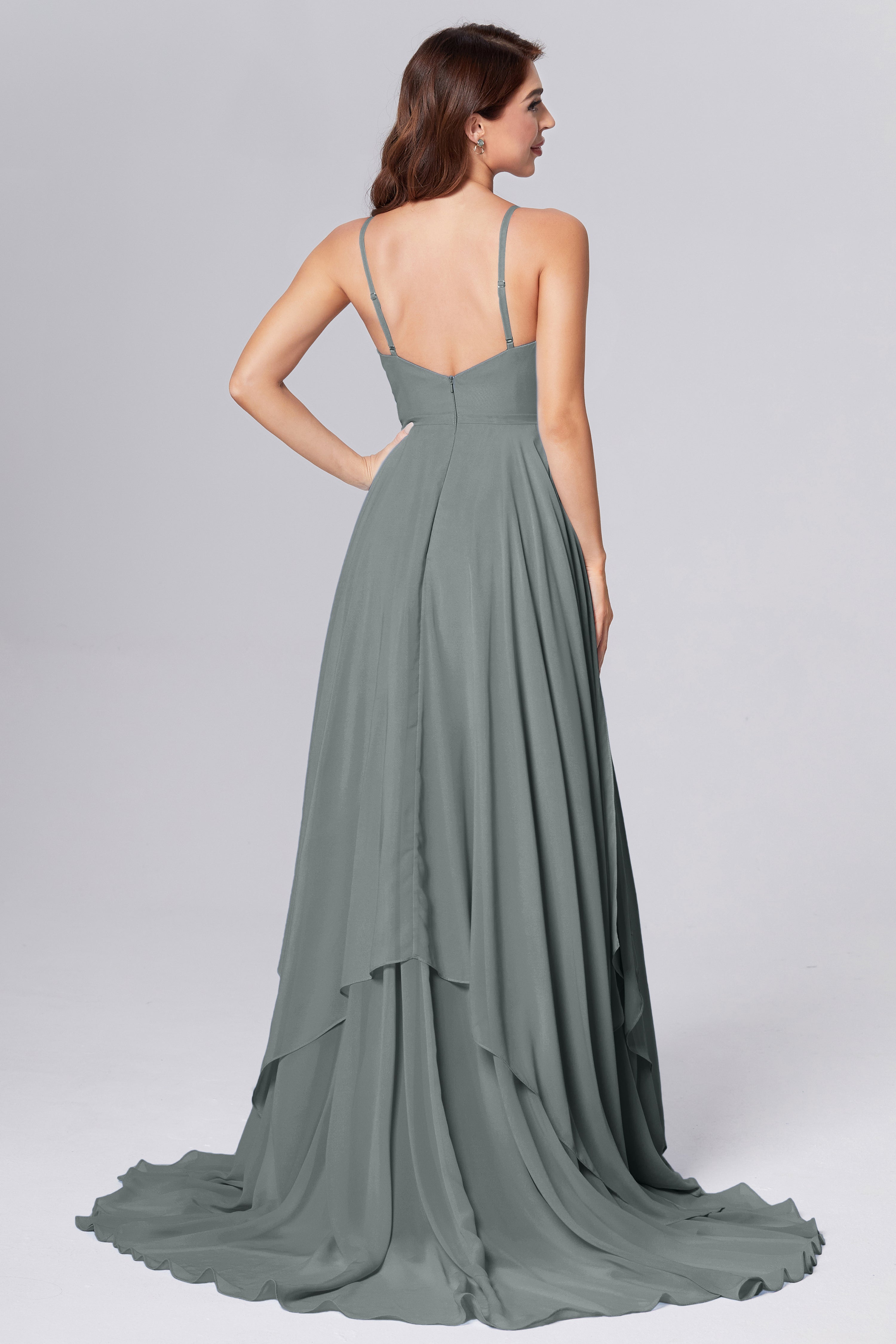 Pleating Chiffon Prom Dresses with Trailing