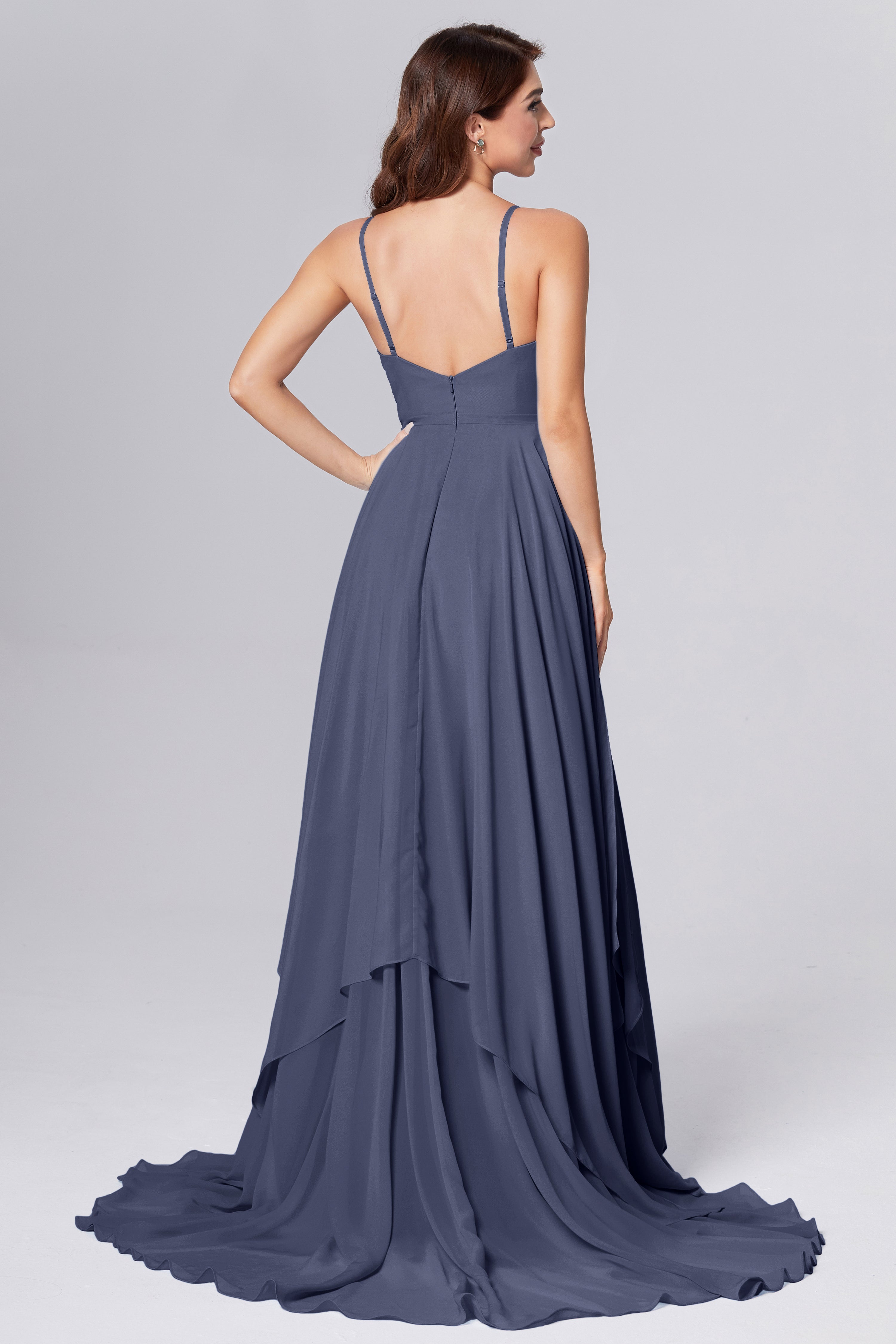 Pleating Chiffon Prom Dresses with Trailing