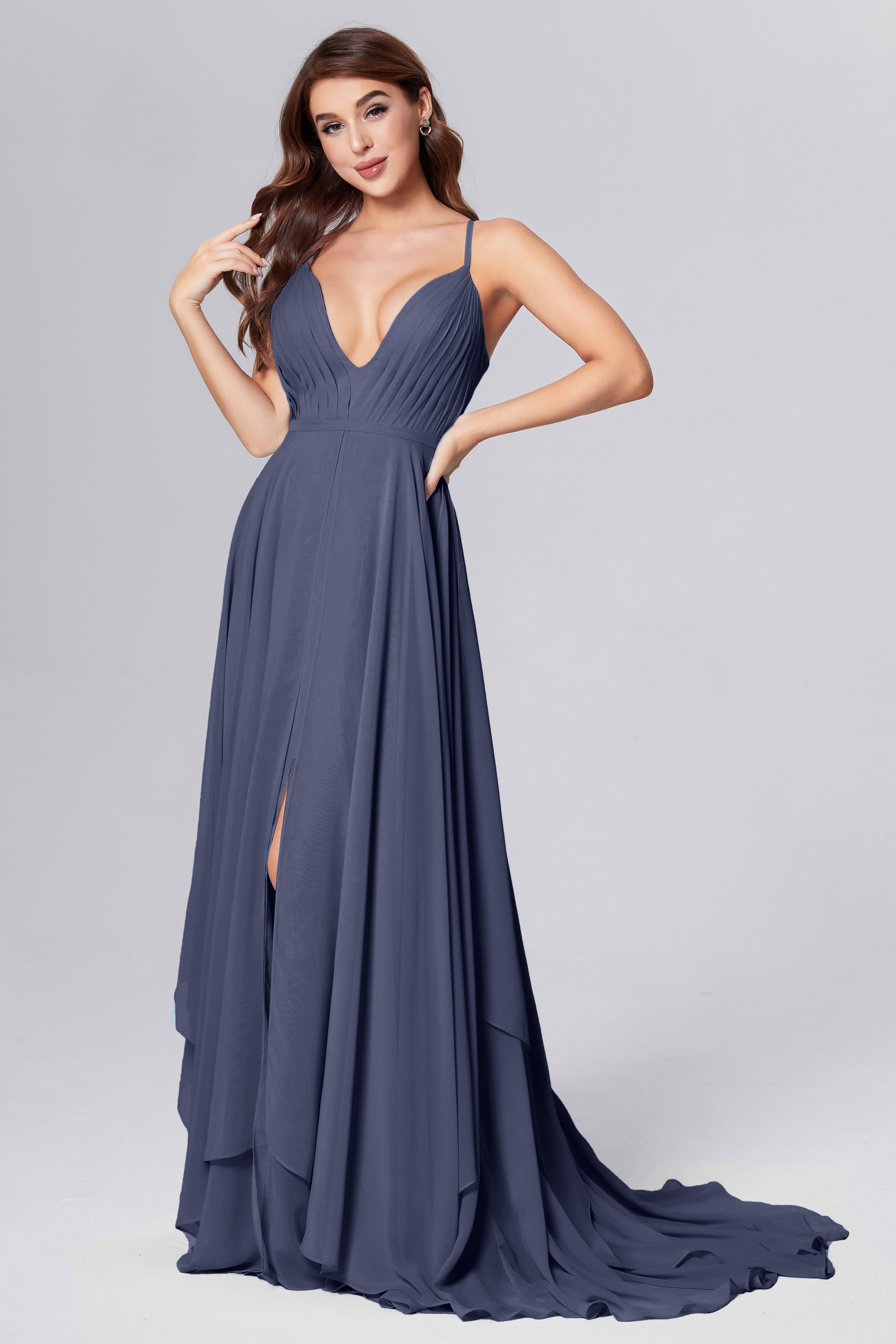 Pleating Chiffon Prom Dresses with Trailing