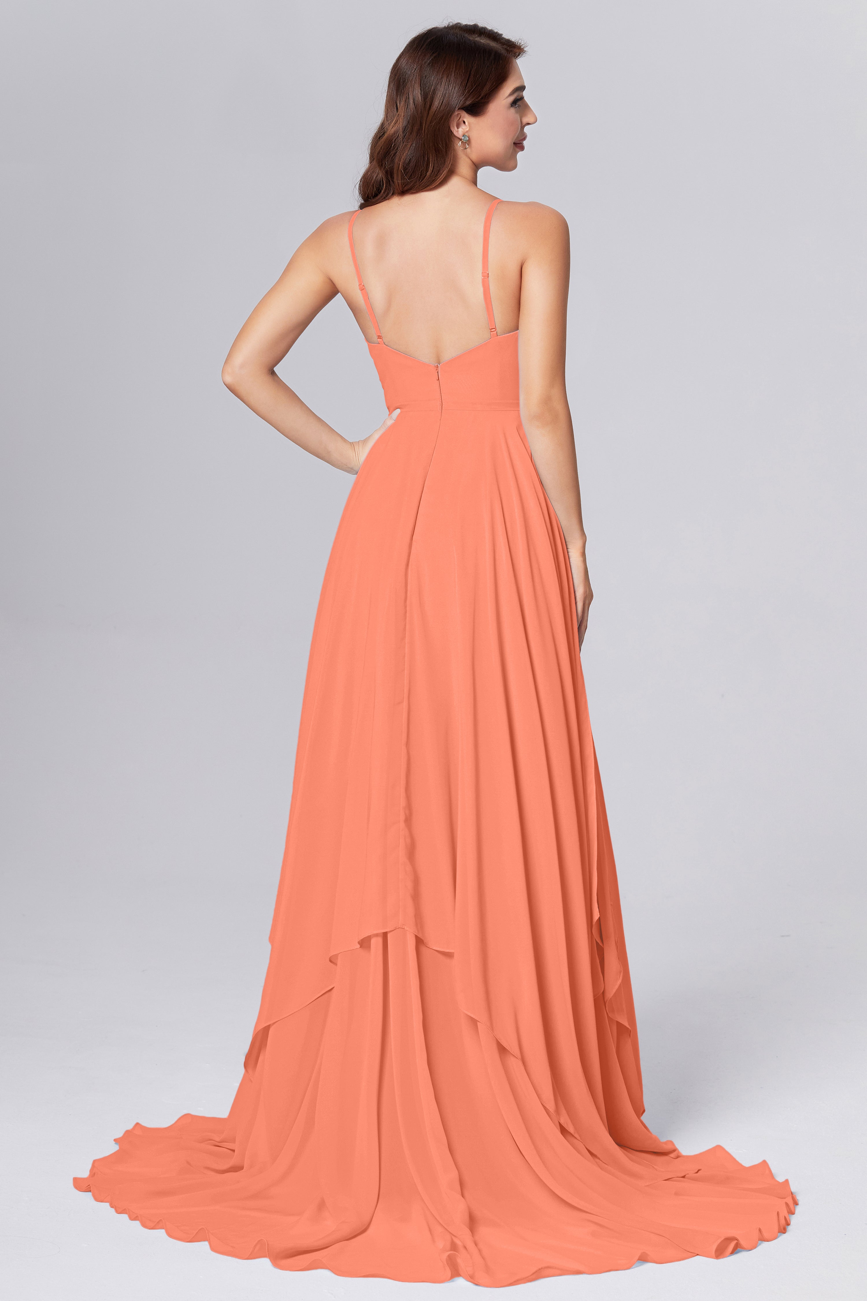 Pleating Chiffon Prom Dresses with Trailing
