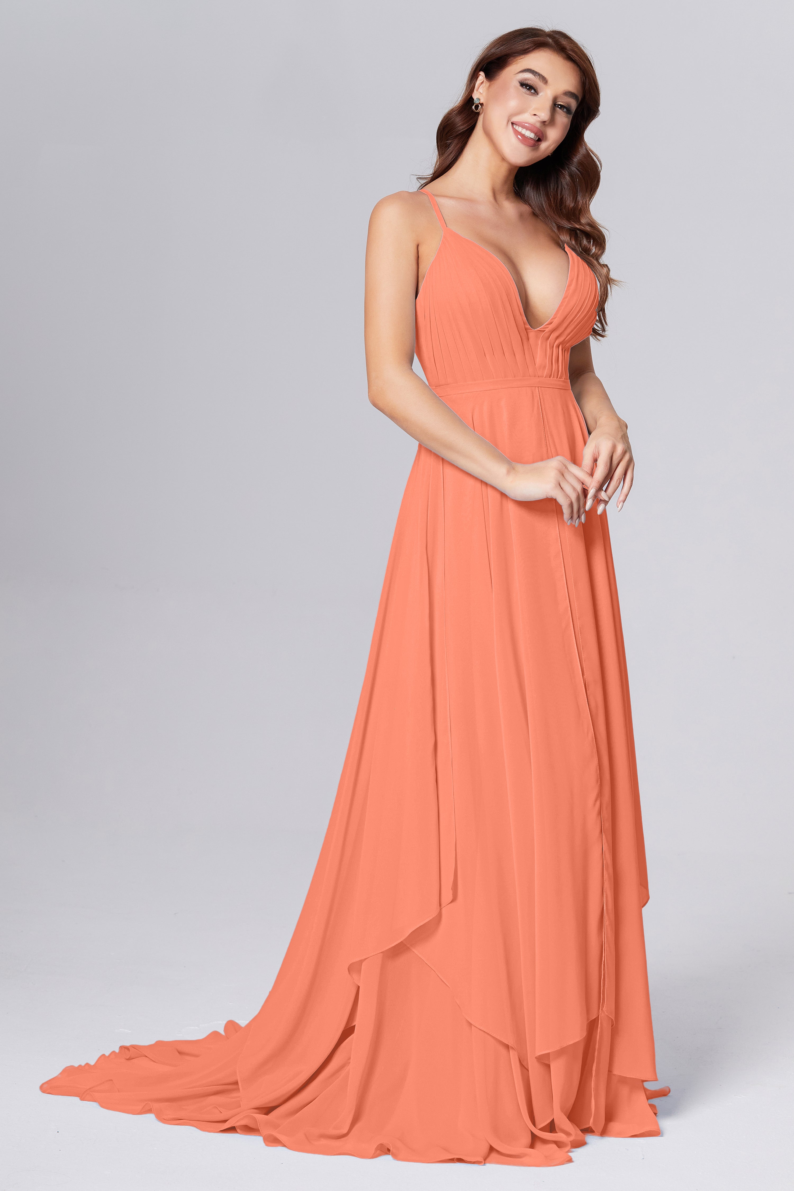 Pleating Chiffon Prom Dresses with Trailing
