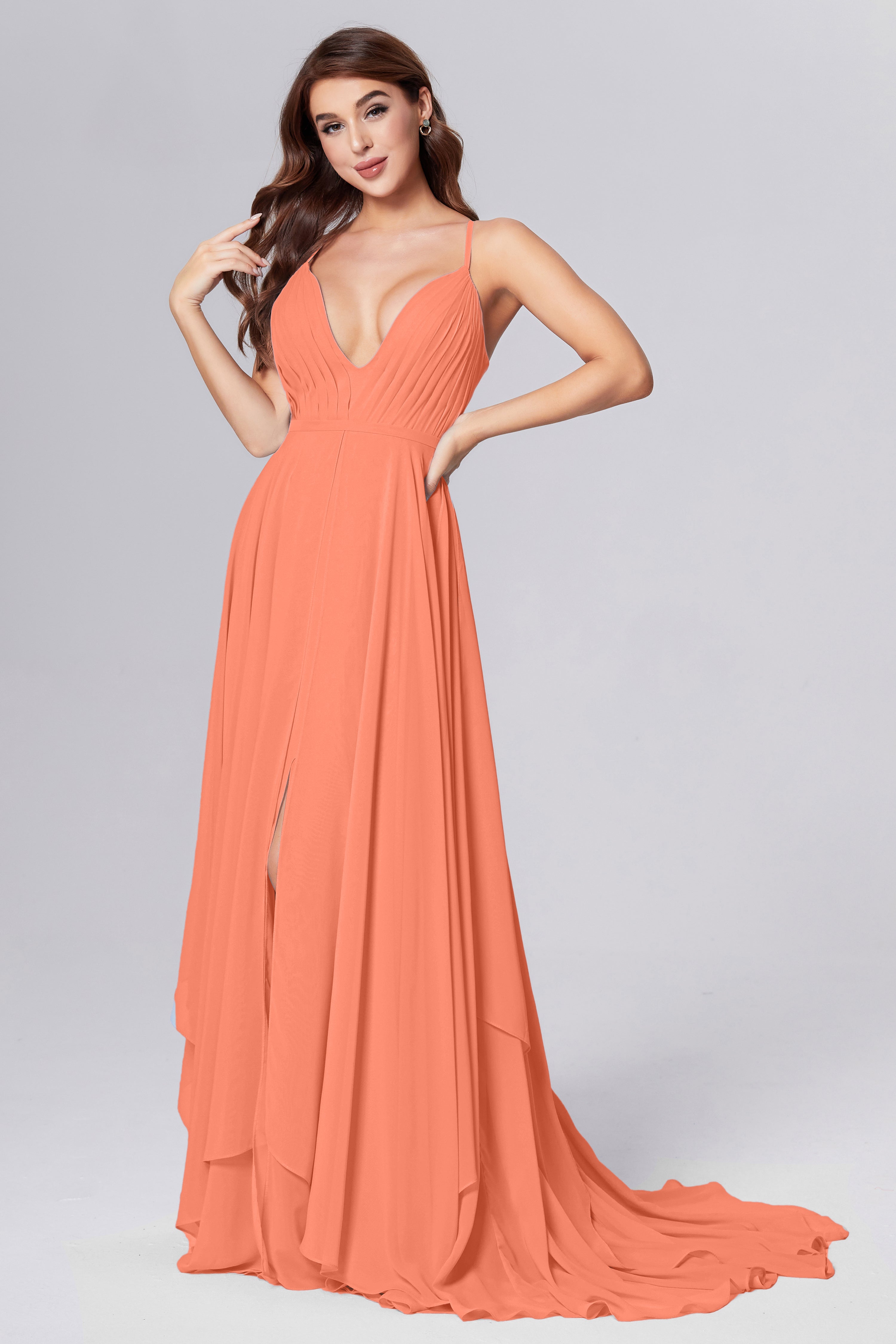 Pleating Chiffon Prom Dresses with Trailing
