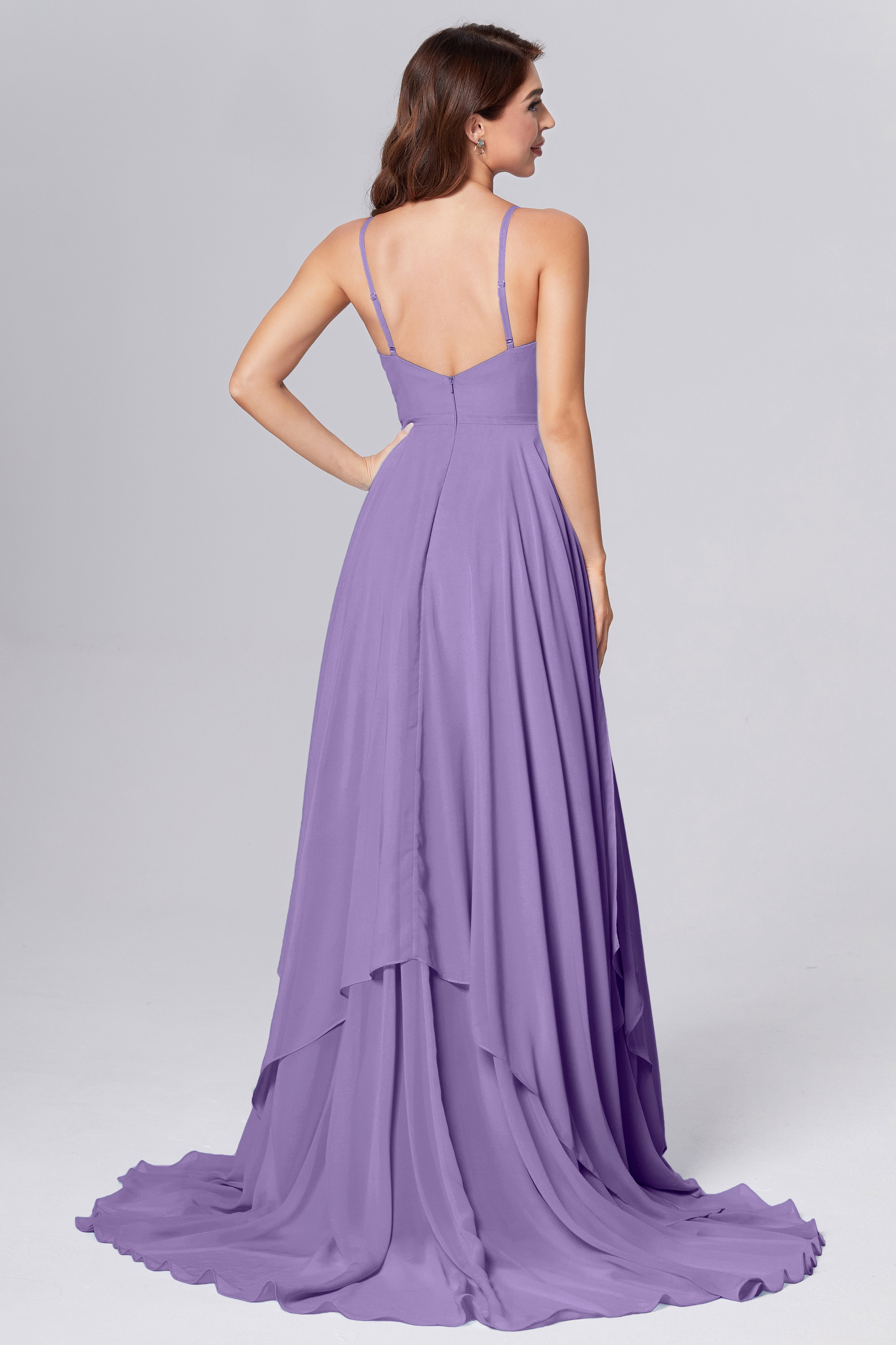 Pleating Chiffon Prom Dresses with Trailing