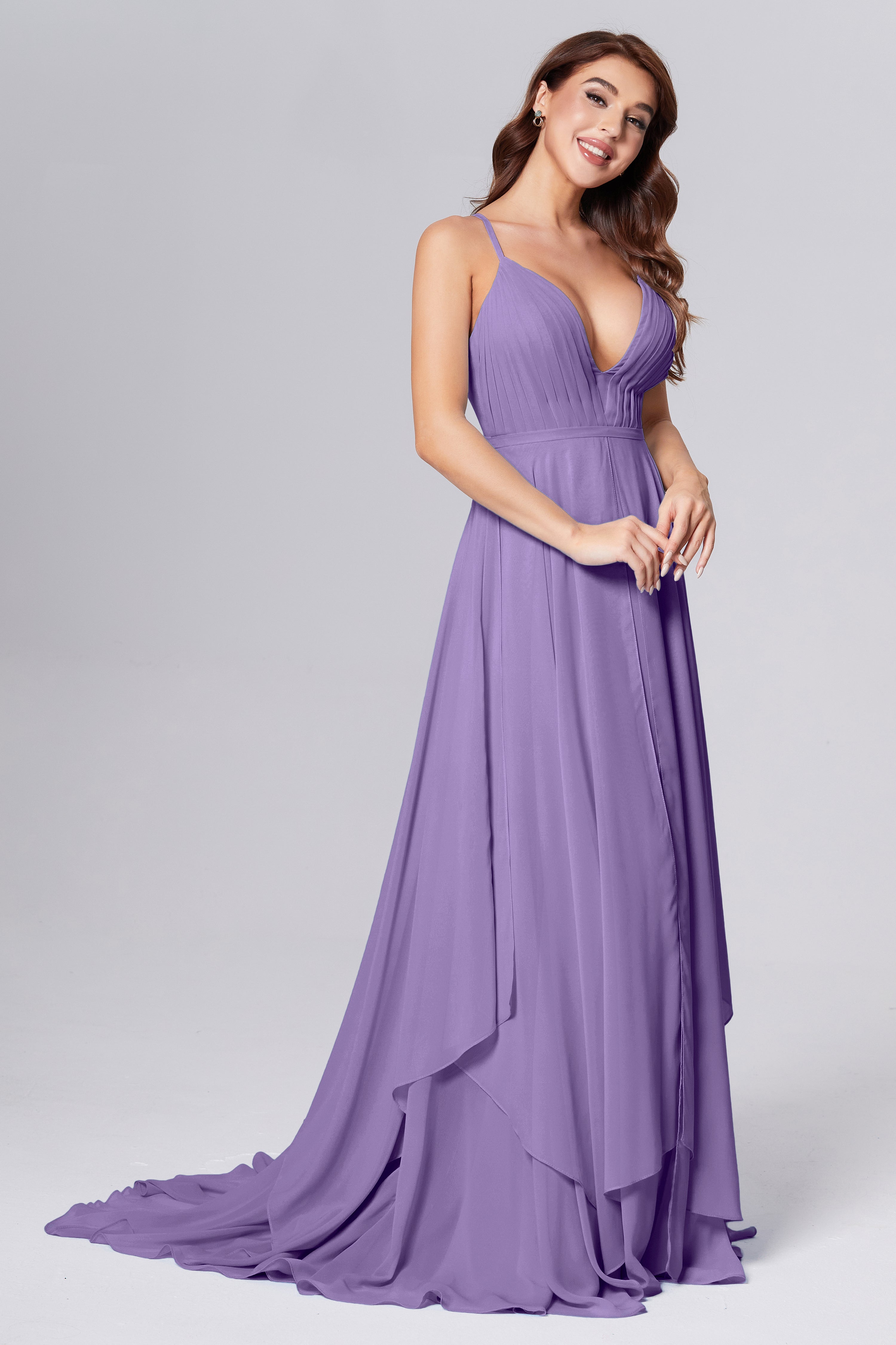Pleating Chiffon Prom Dresses with Trailing