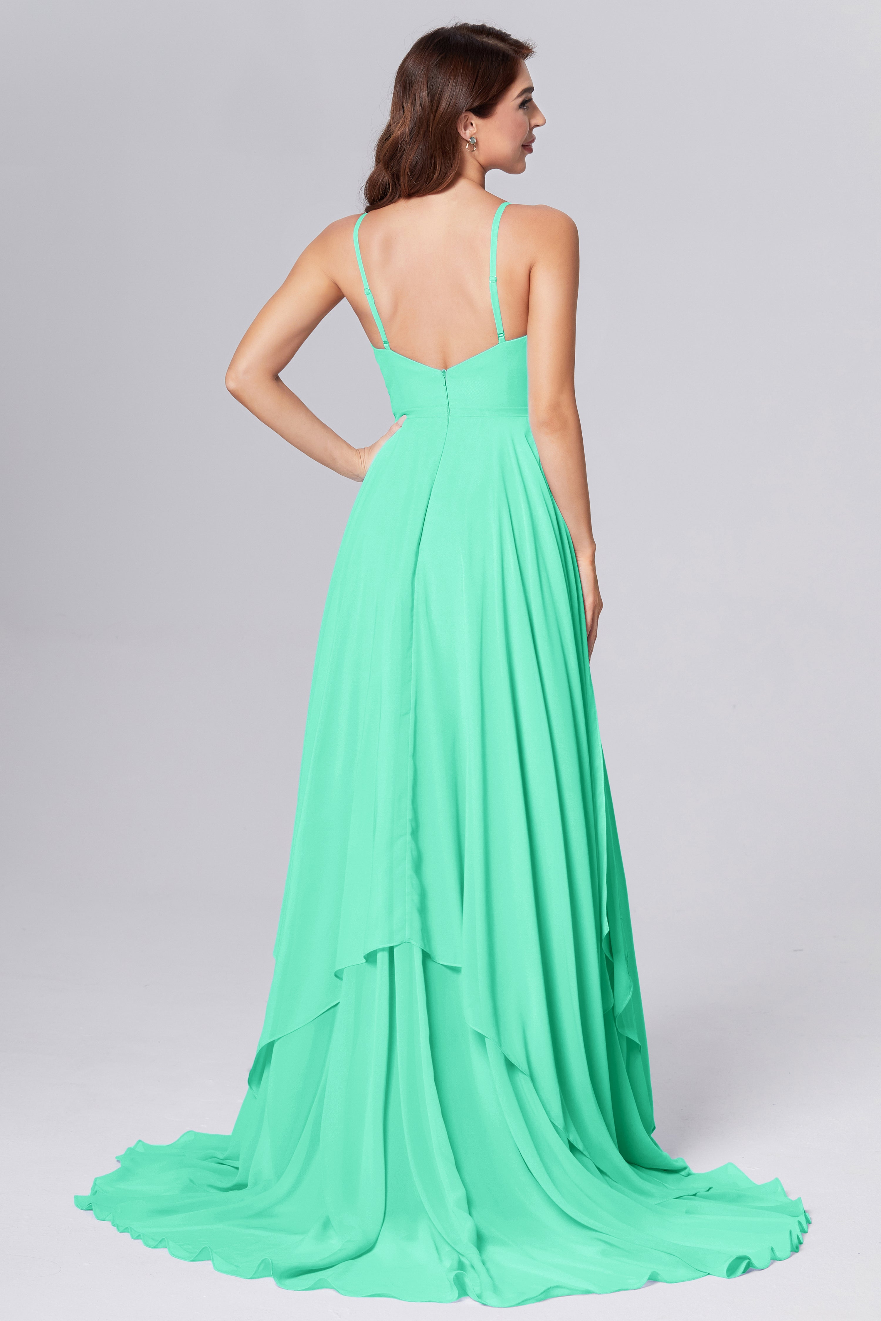 Pleating Chiffon Prom Dresses with Trailing