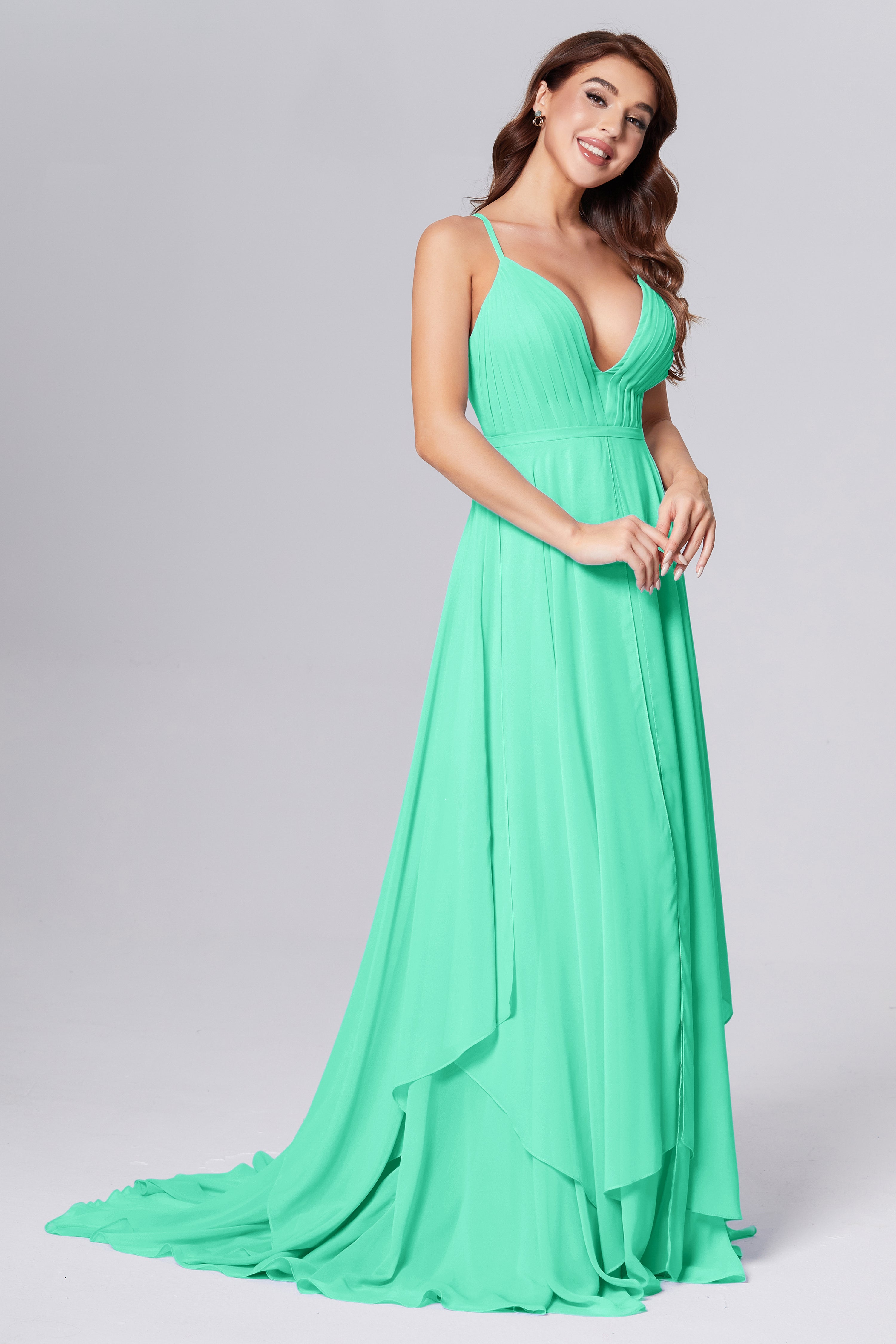 Pleating Chiffon Prom Dresses with Trailing
