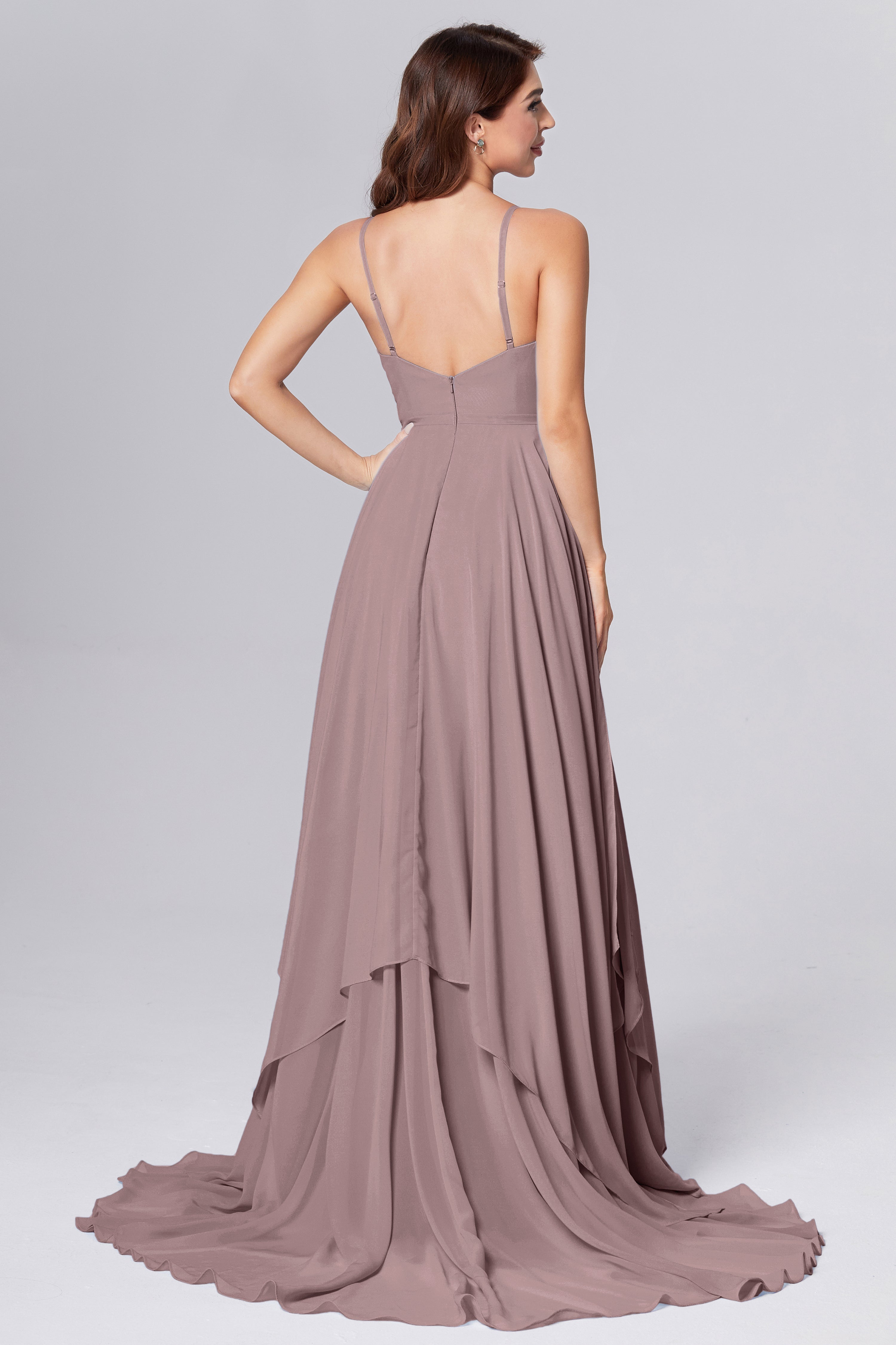 Pleating Chiffon Prom Dresses with Trailing
