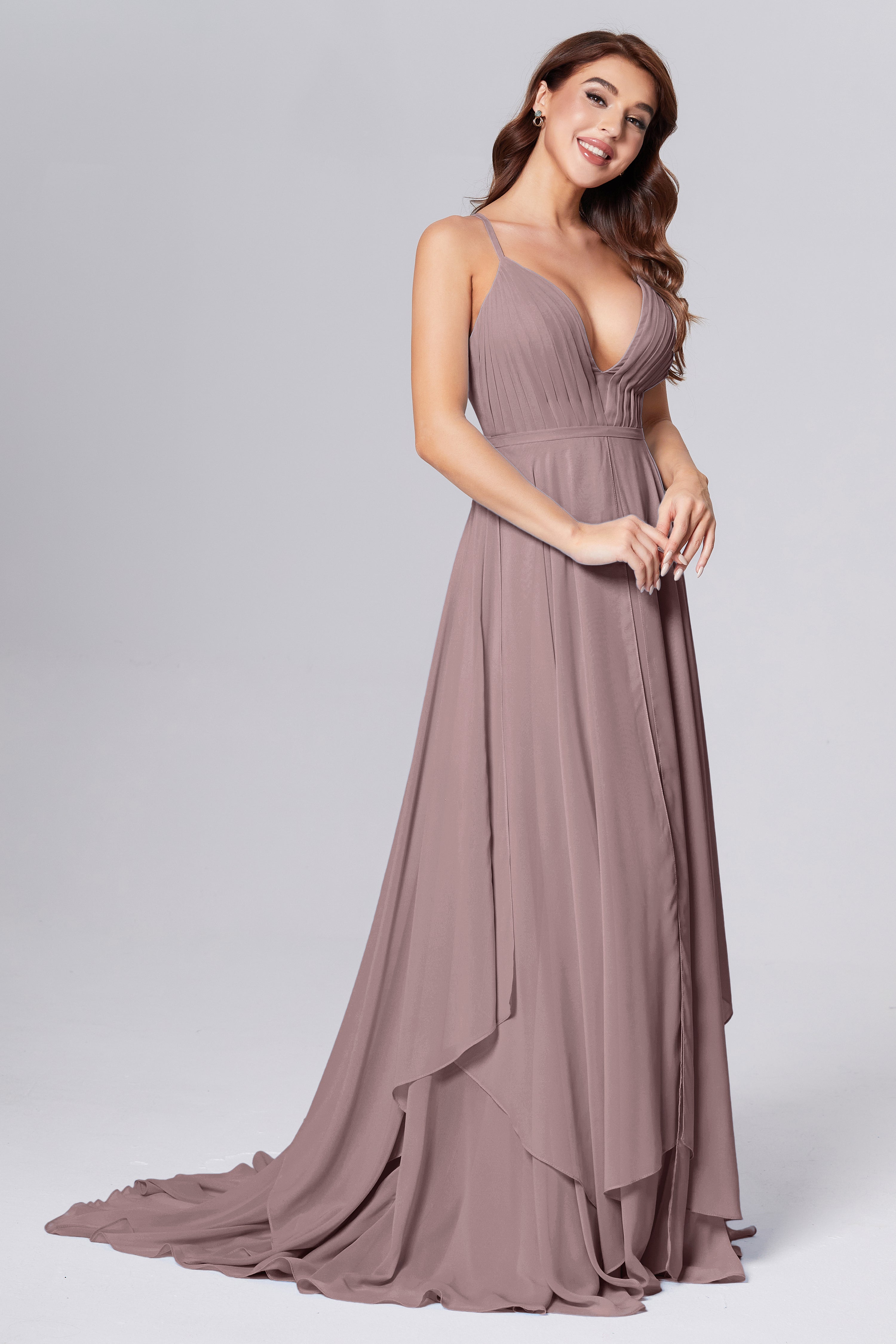 Pleating Chiffon Prom Dresses with Trailing