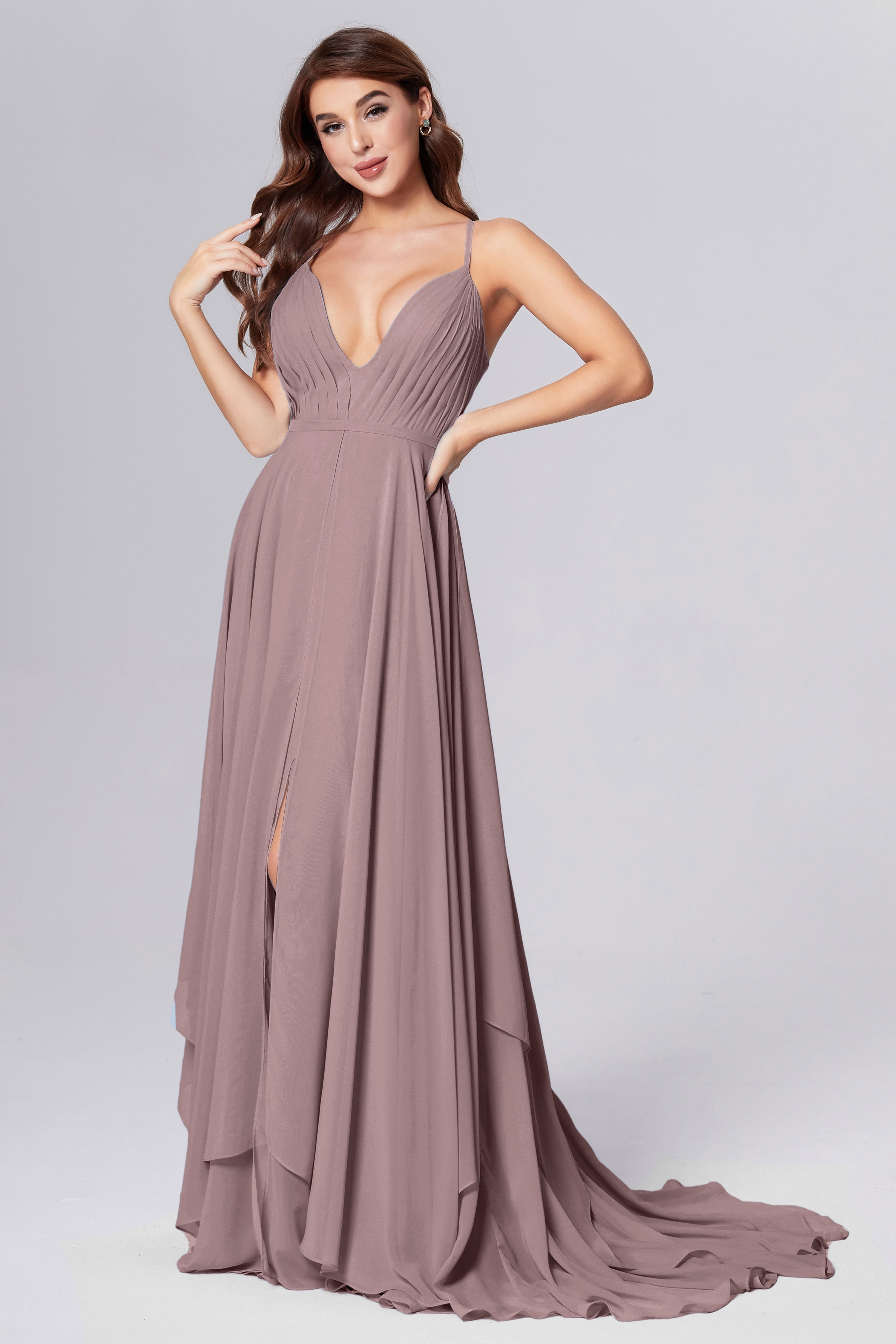 Pleating Chiffon Prom Dresses with Trailing