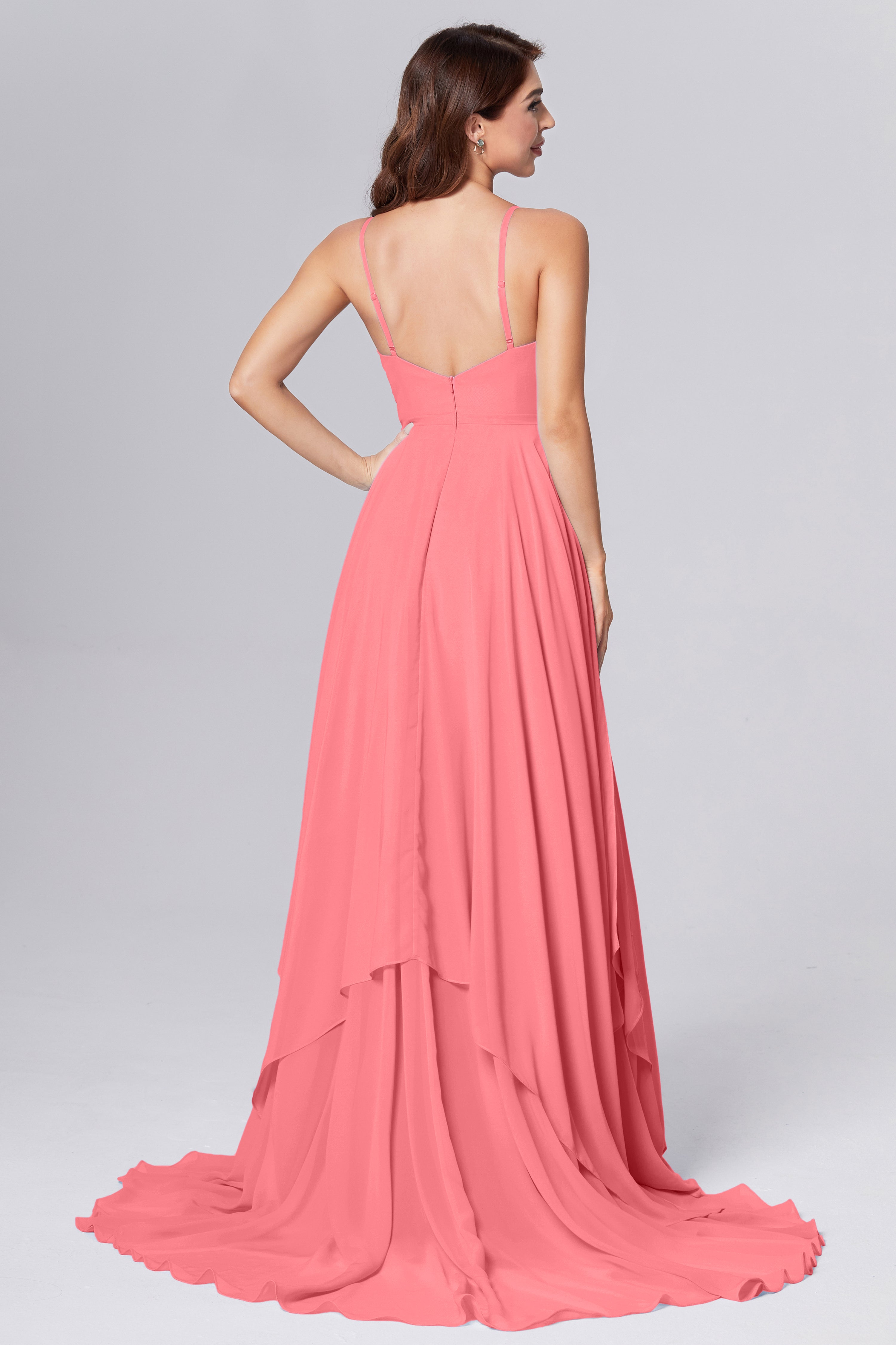 Pleating Chiffon Prom Dresses with Trailing