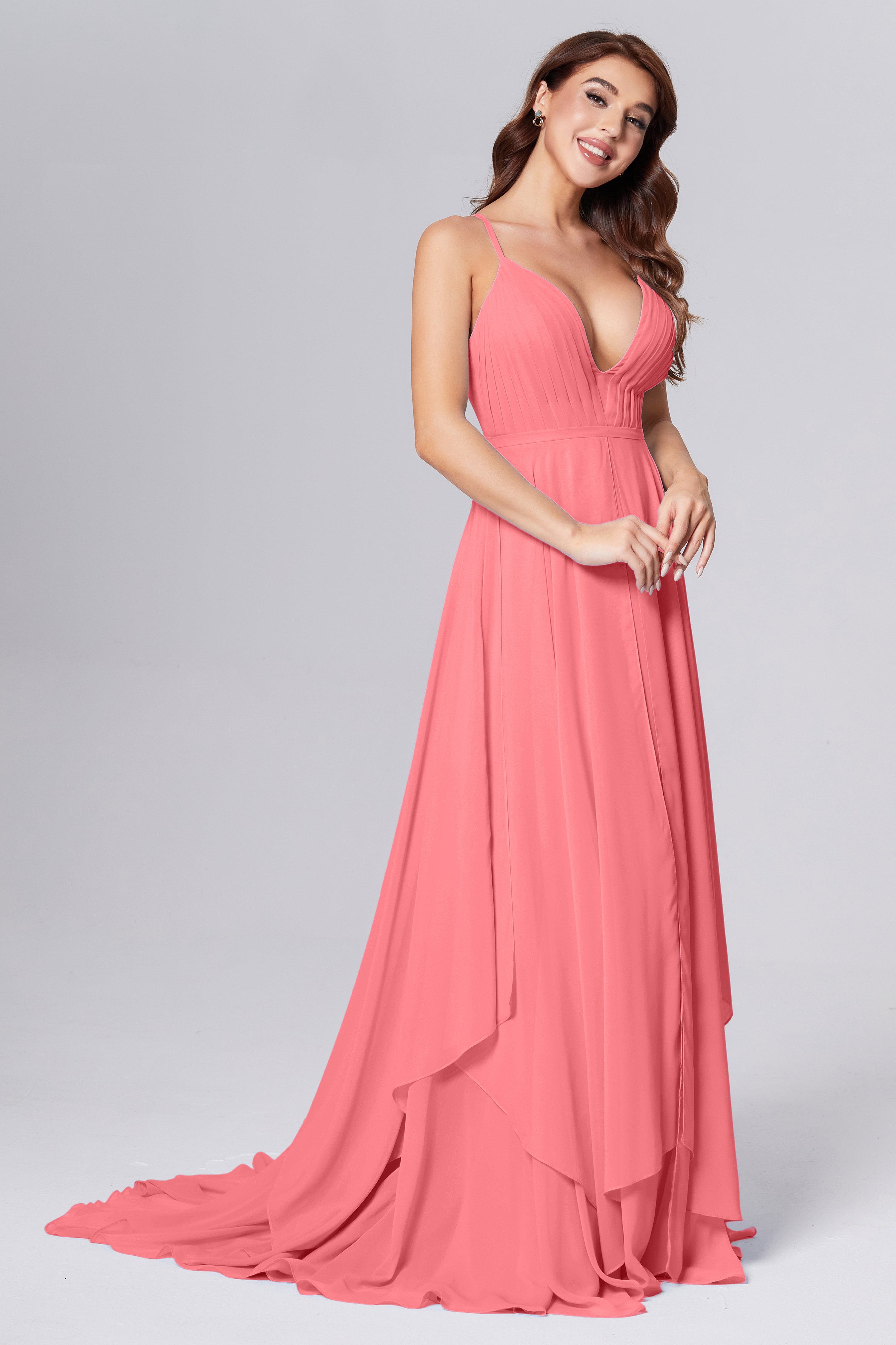Pleating Chiffon Prom Dresses with Trailing