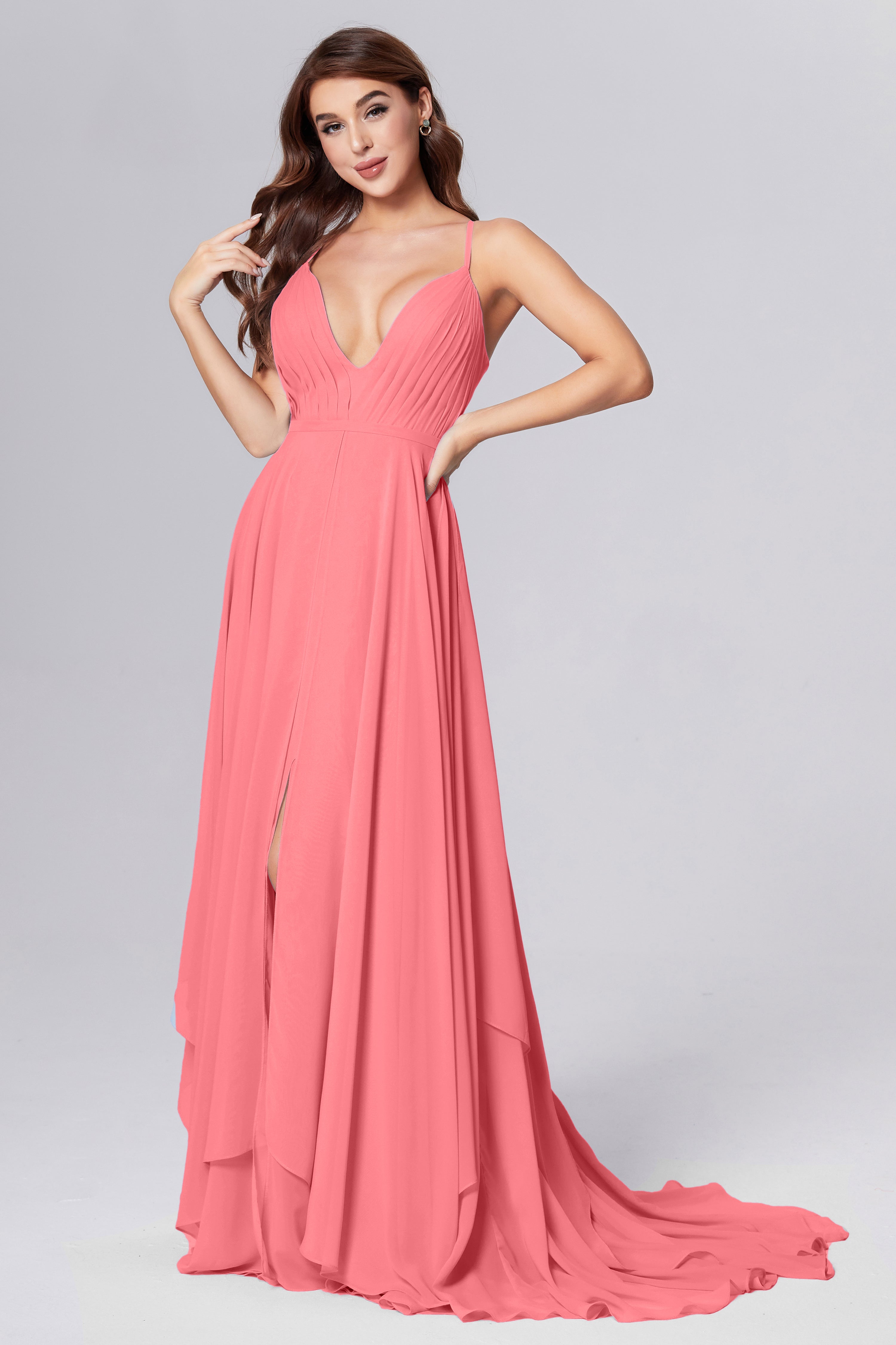 Pleating Chiffon Prom Dresses with Trailing