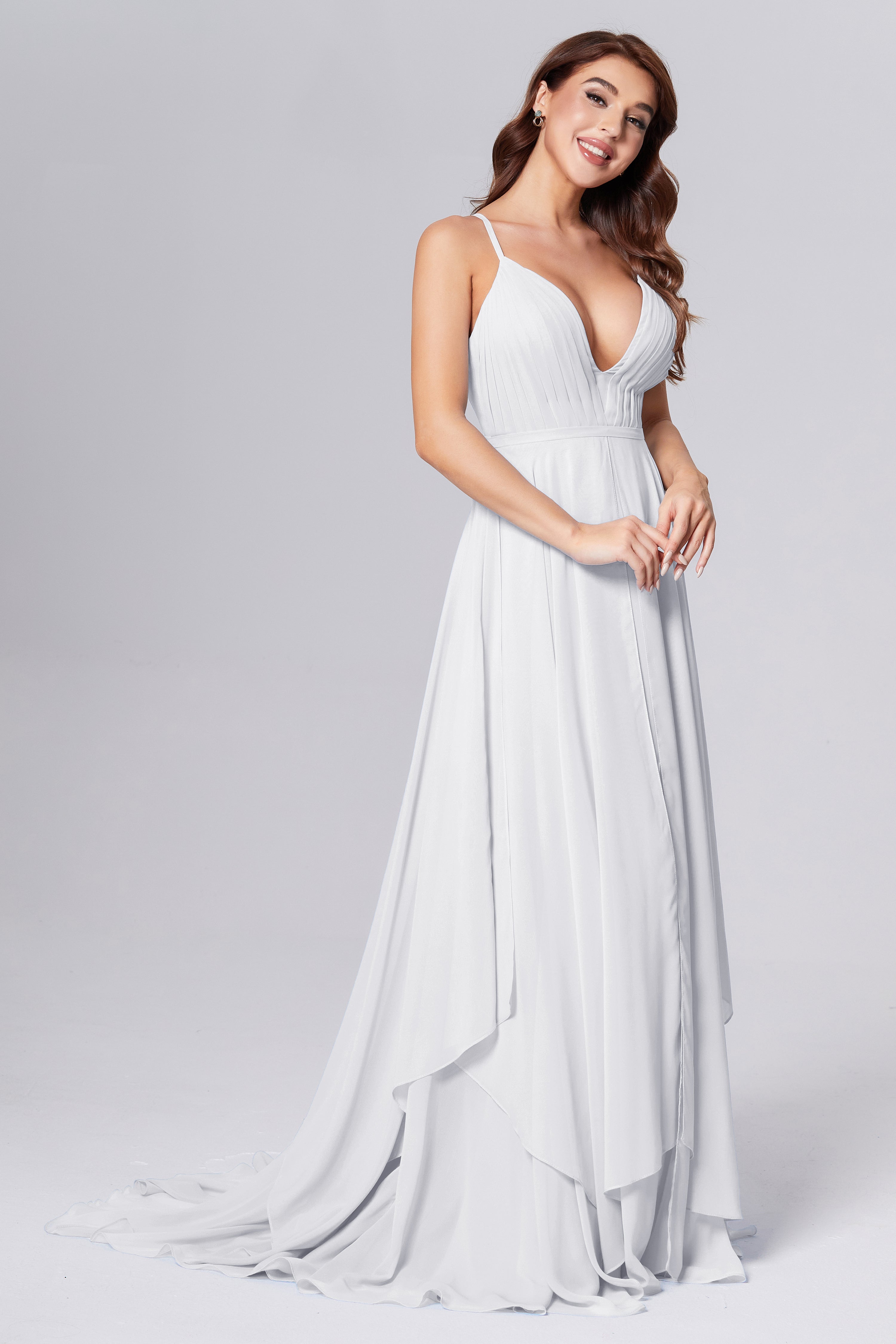 Pleating Chiffon Prom Dresses with Trailing